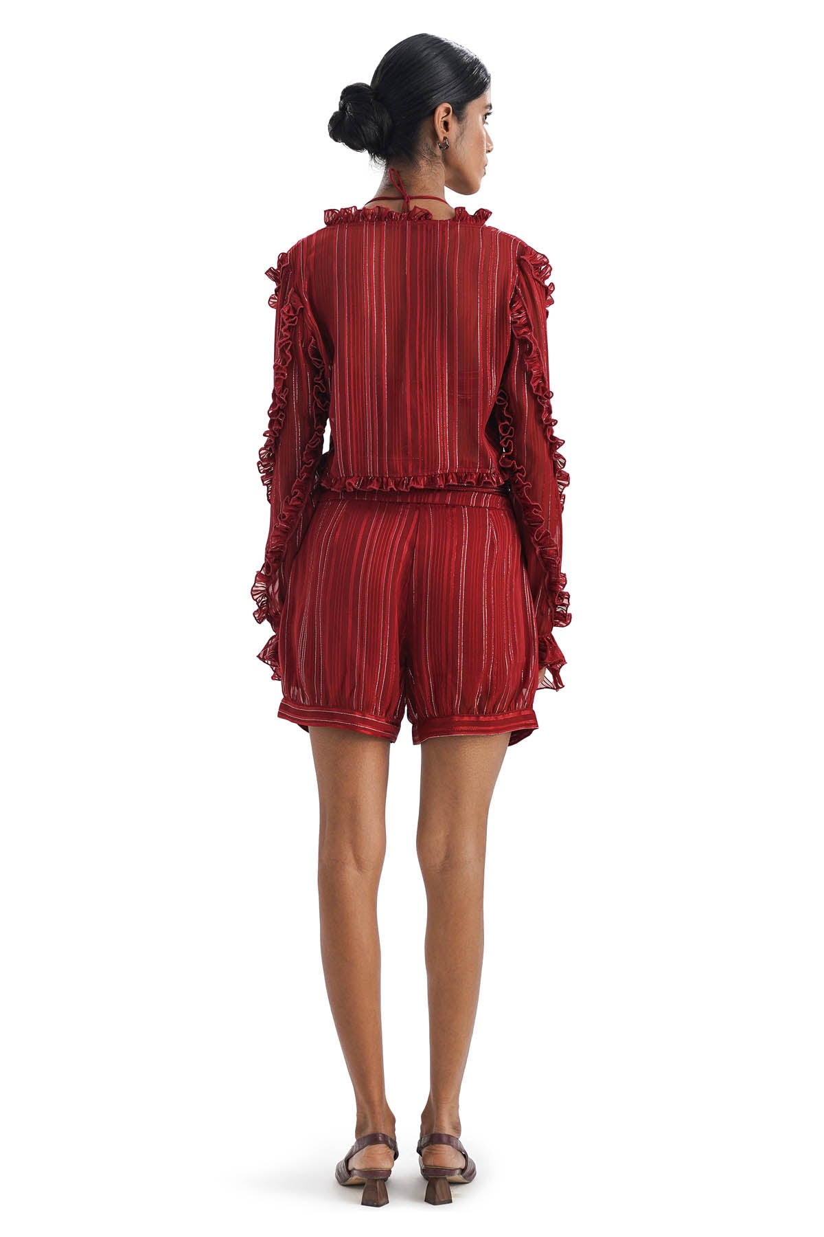 Red Chiffon Ruffled Co-ord Set