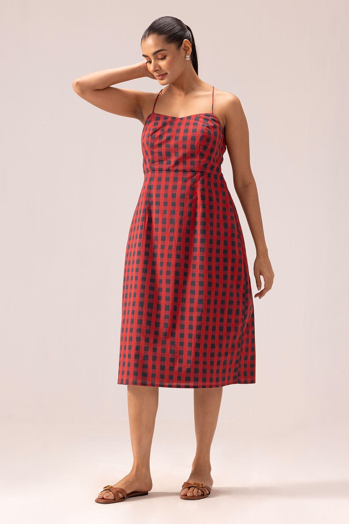 Buy Red Cotton Backless Midi Dress By Label Shreya Sharma For Women Online at ScrollnShops