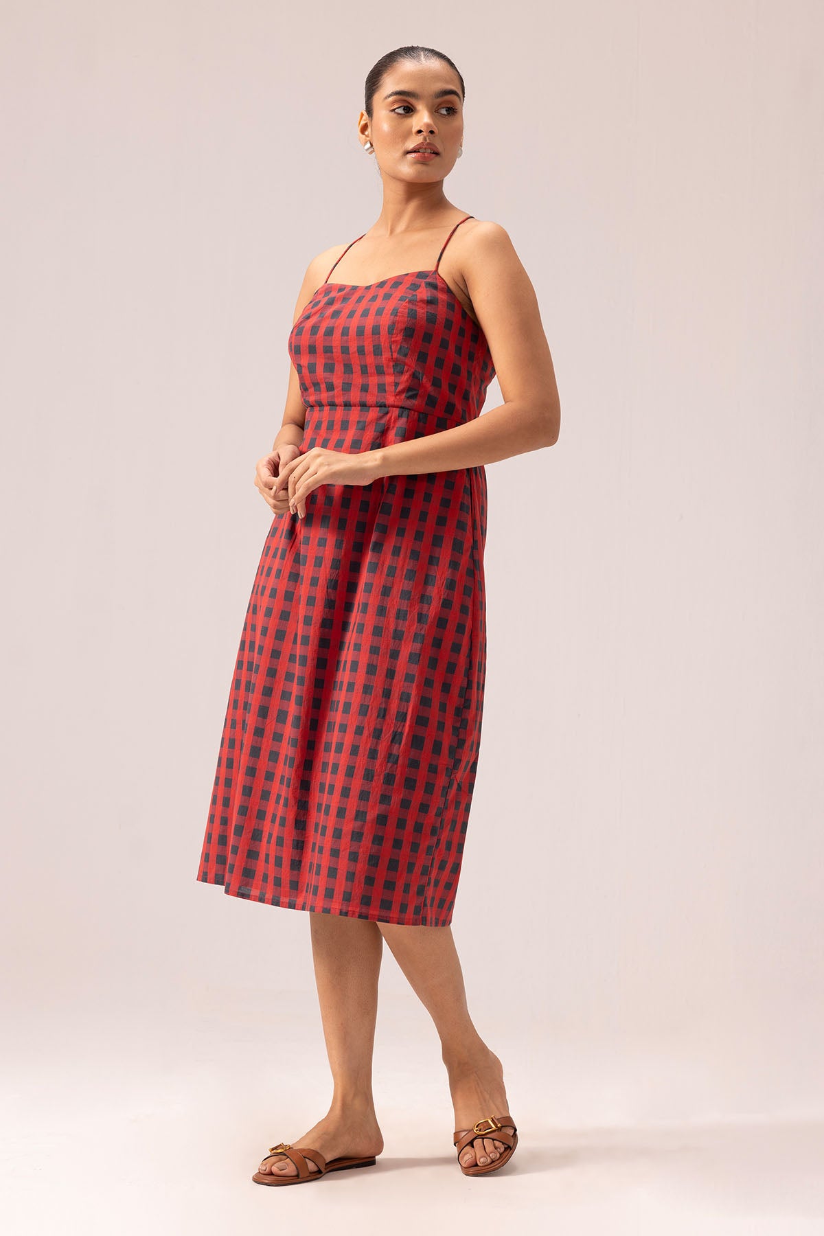 Red Cotton Backless Midi Dress