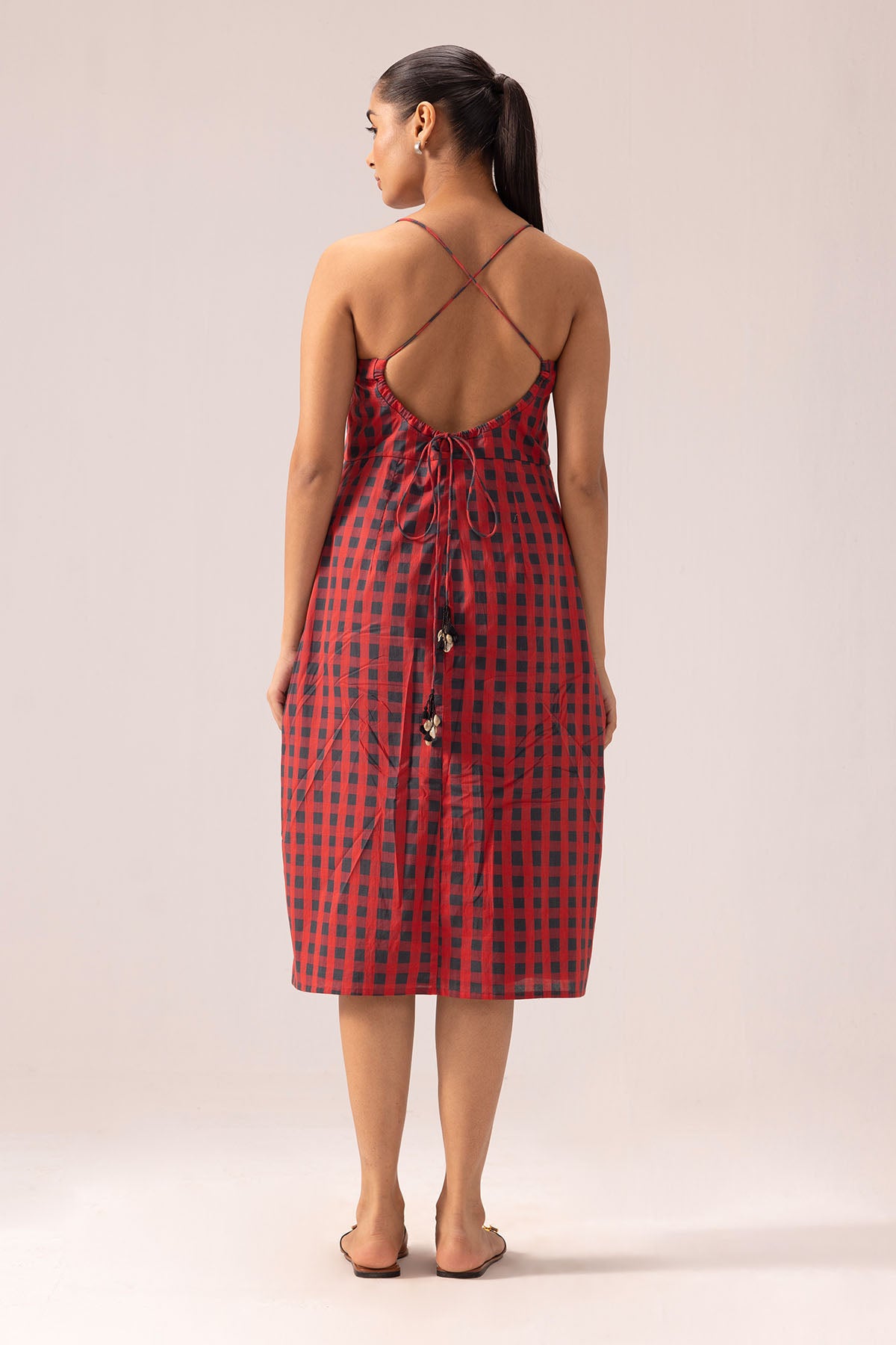 Red Cotton Backless Midi Dress