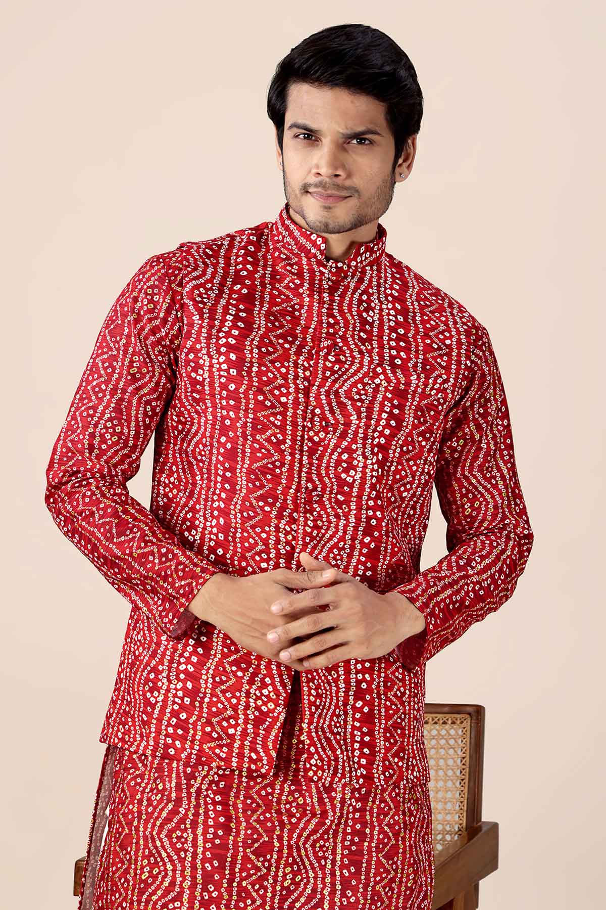 Red Cotton Bandhani Bundi Set