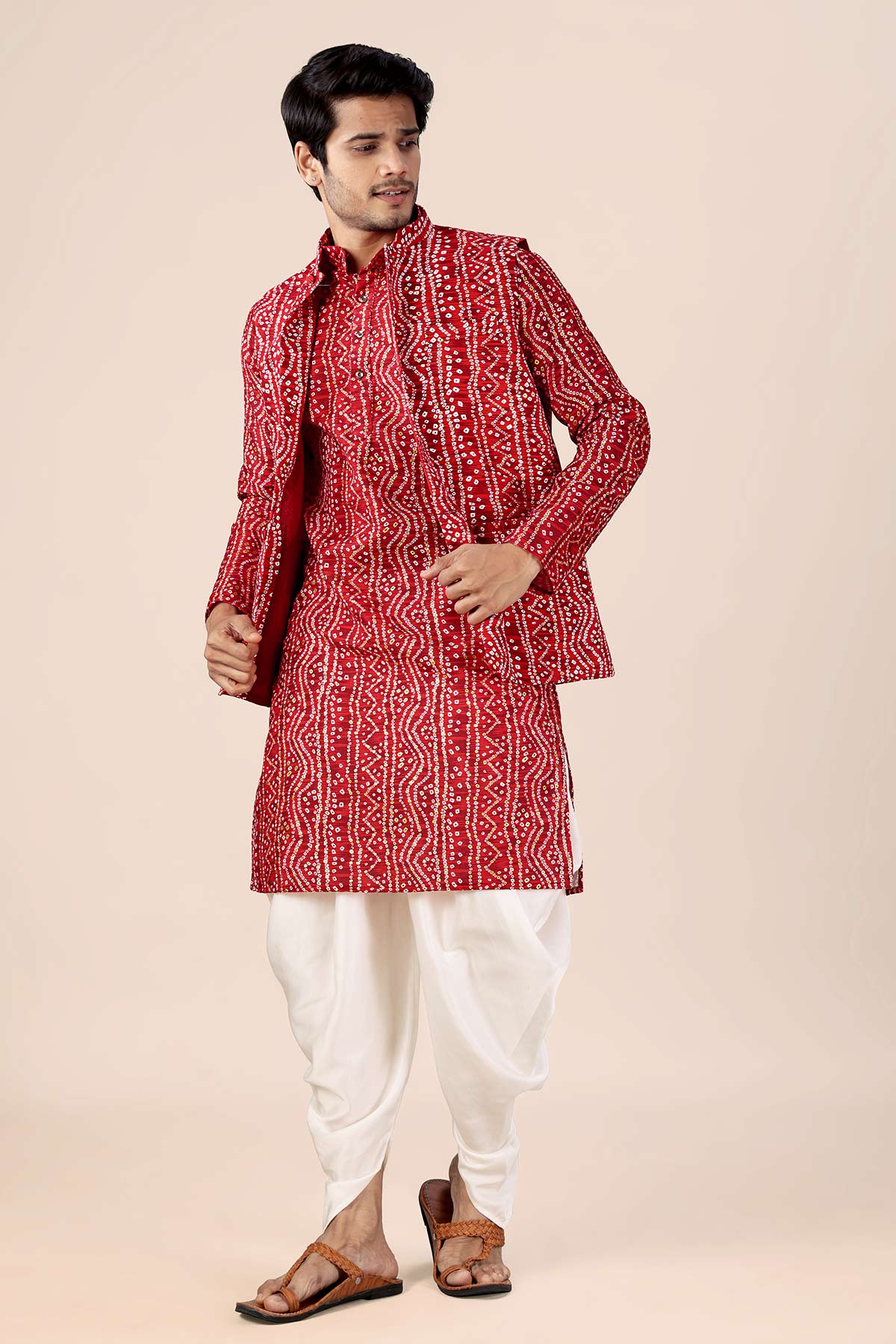 Red Cotton Bandhani Bundi Set
