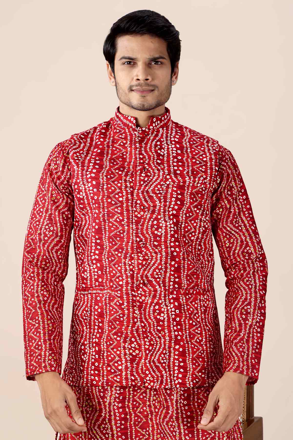Red Cotton Bandhani Bundi Set