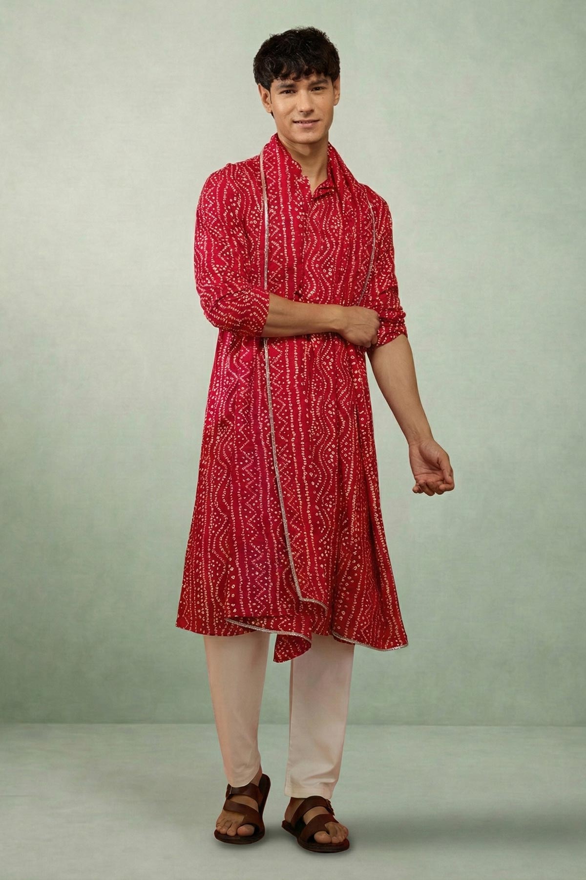 Buy Red Cotton Bandhani Kurta Set for women by Priyanka Jain online available at scrollnshops