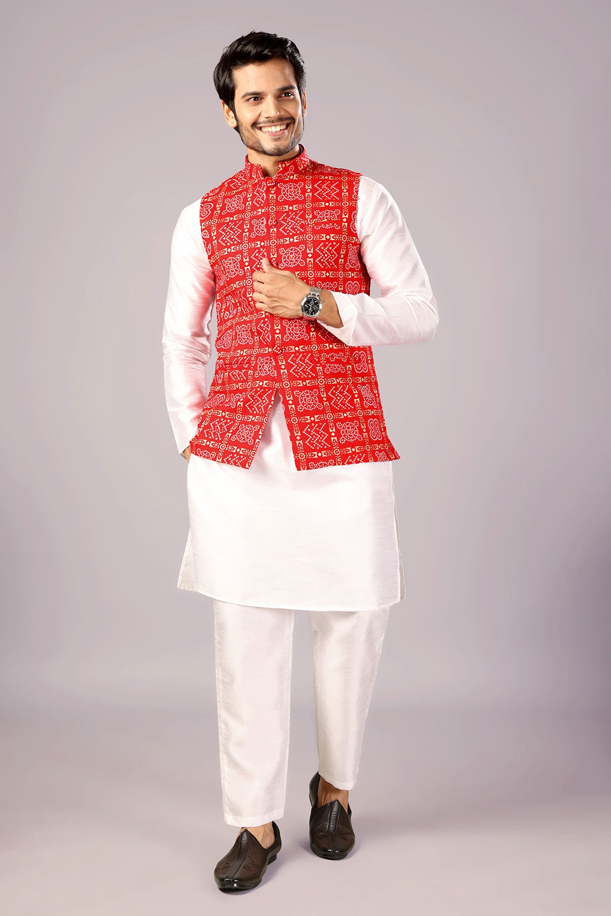 Red Cotton Bandhani Print Bundi