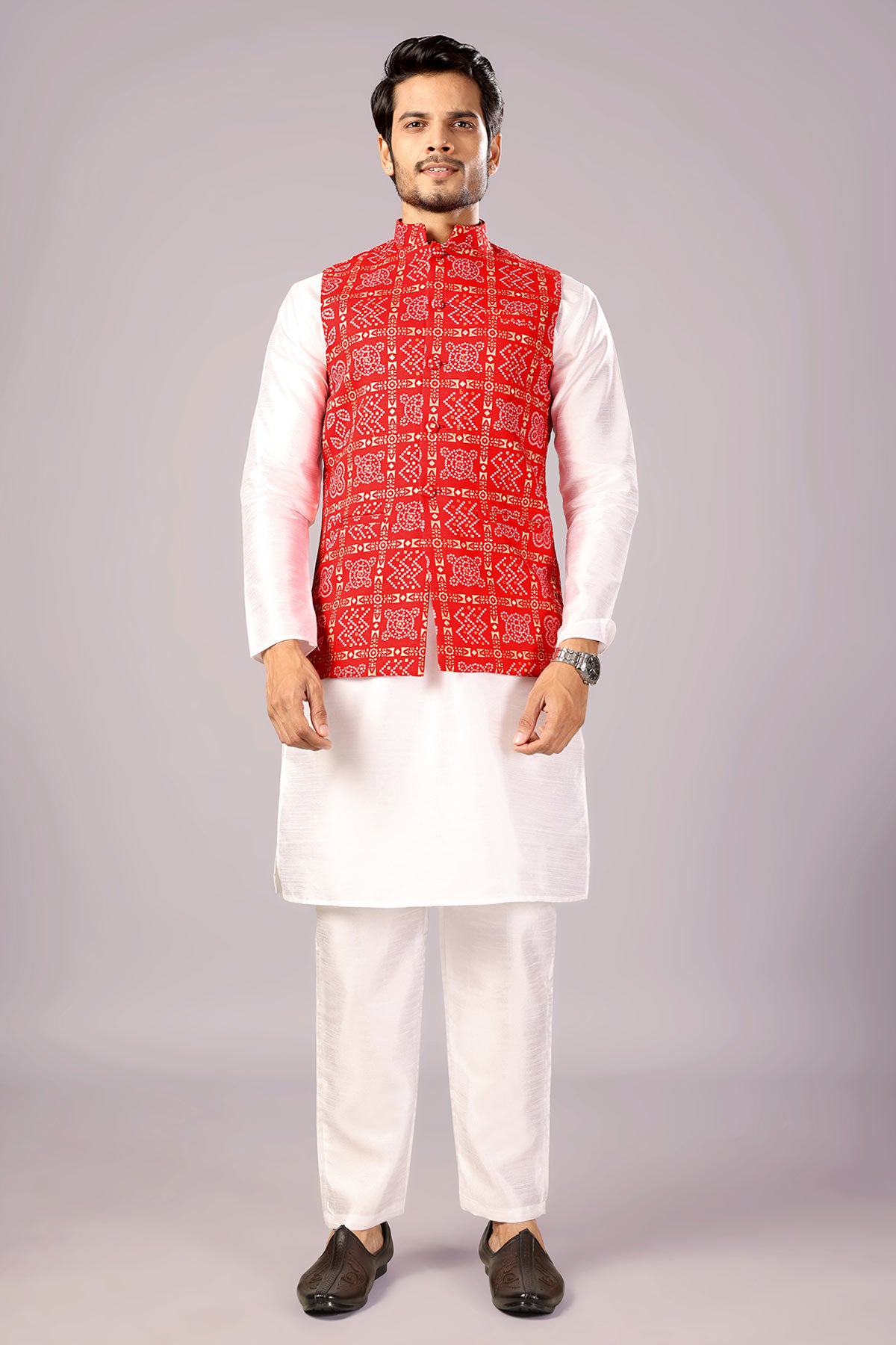 Red Cotton Bandhani Print Bundi