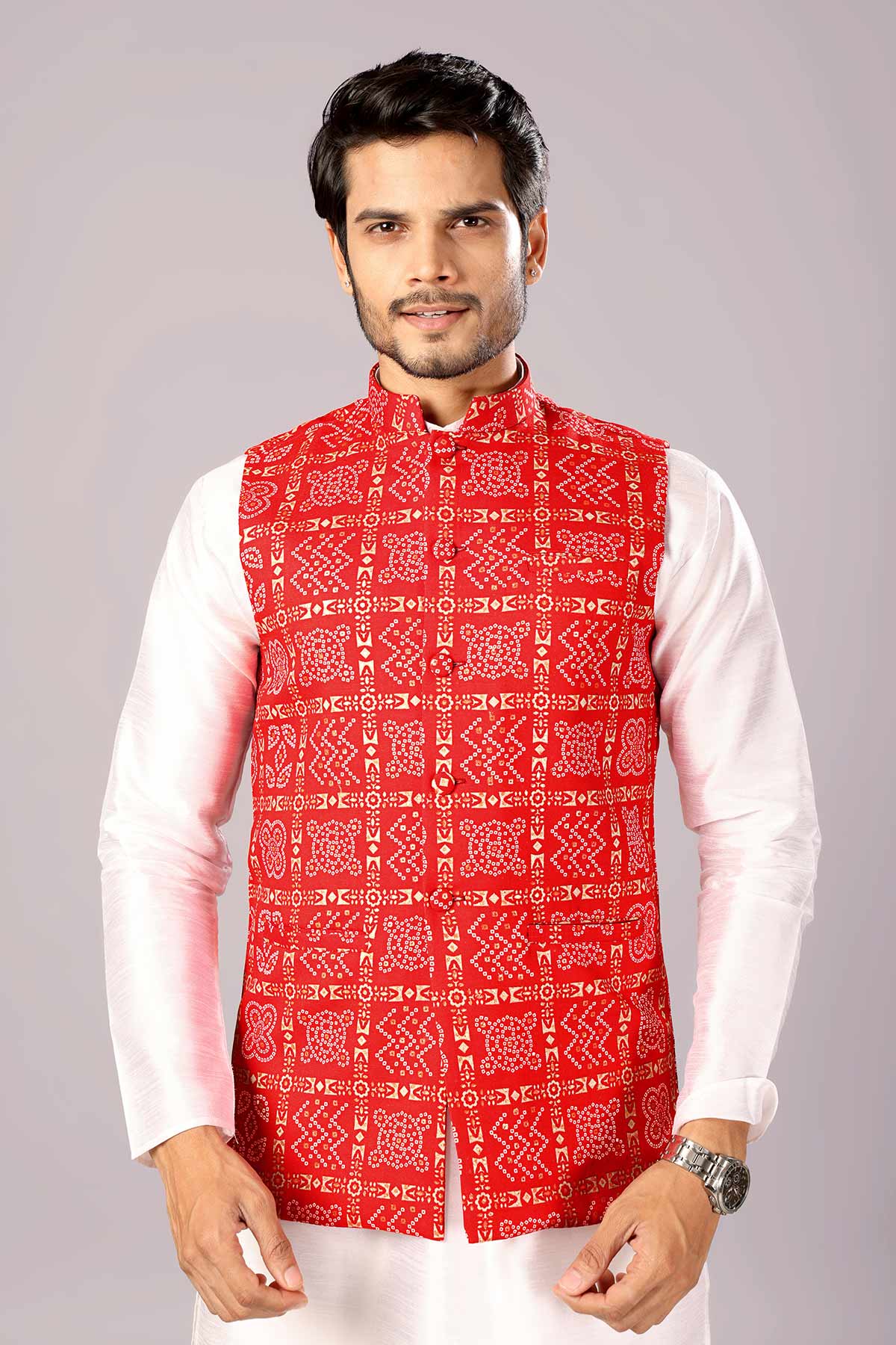 Red Cotton Bandhani Print Bundi