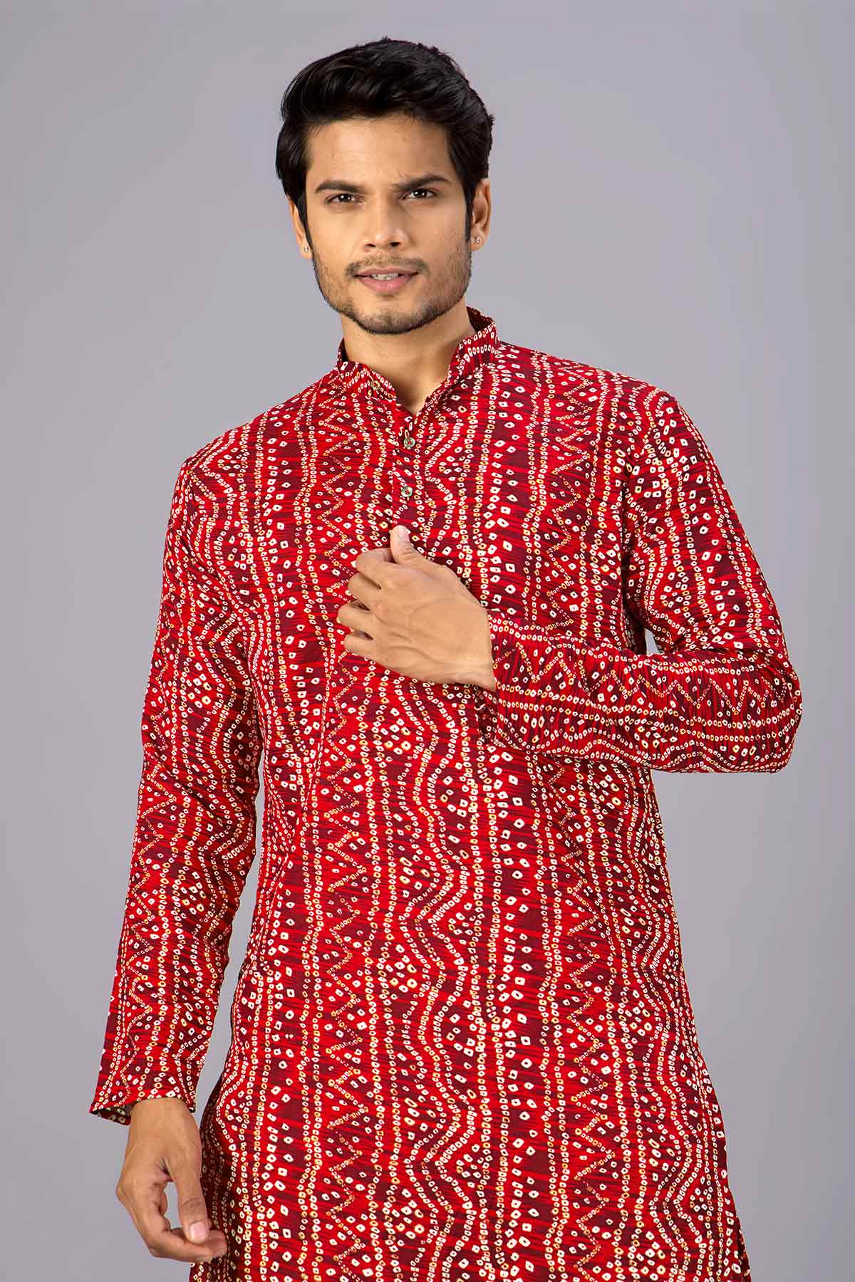 Buy Red Cotton Bandhani Print Kurta for women by Priyanka Jain online available at scrollnshops