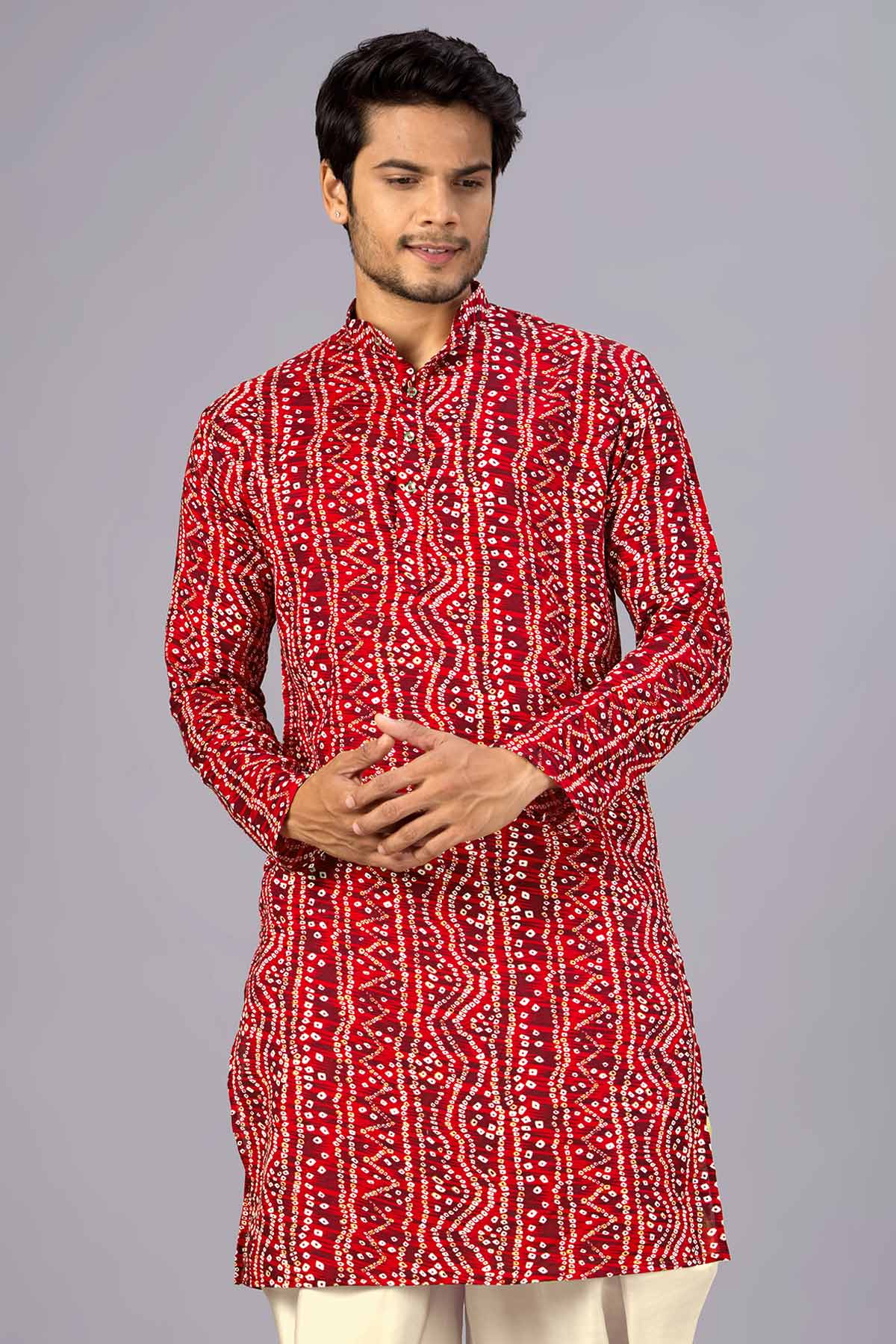 Red Cotton Bandhani Print Kurta