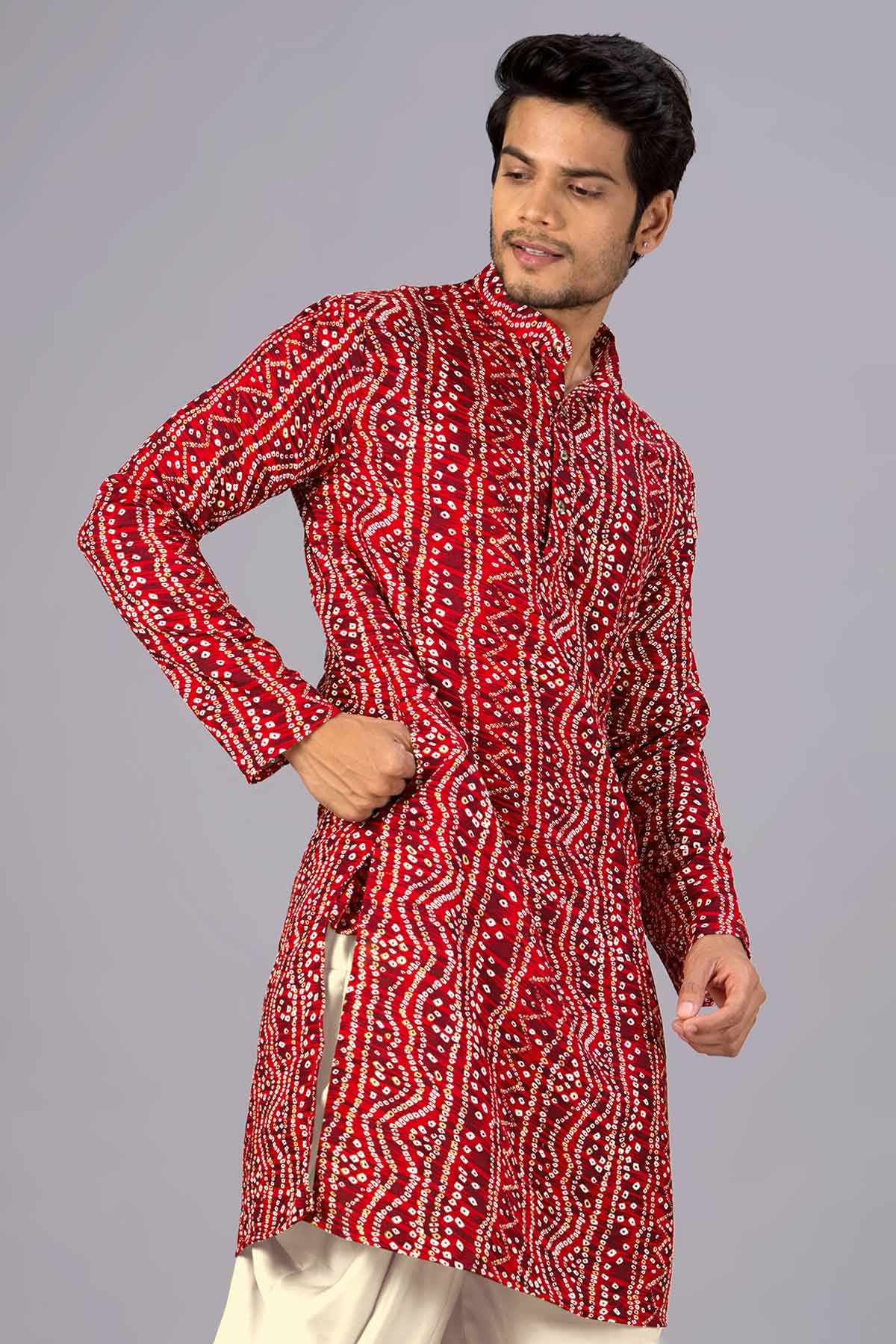 Red Cotton Bandhani Print Kurta