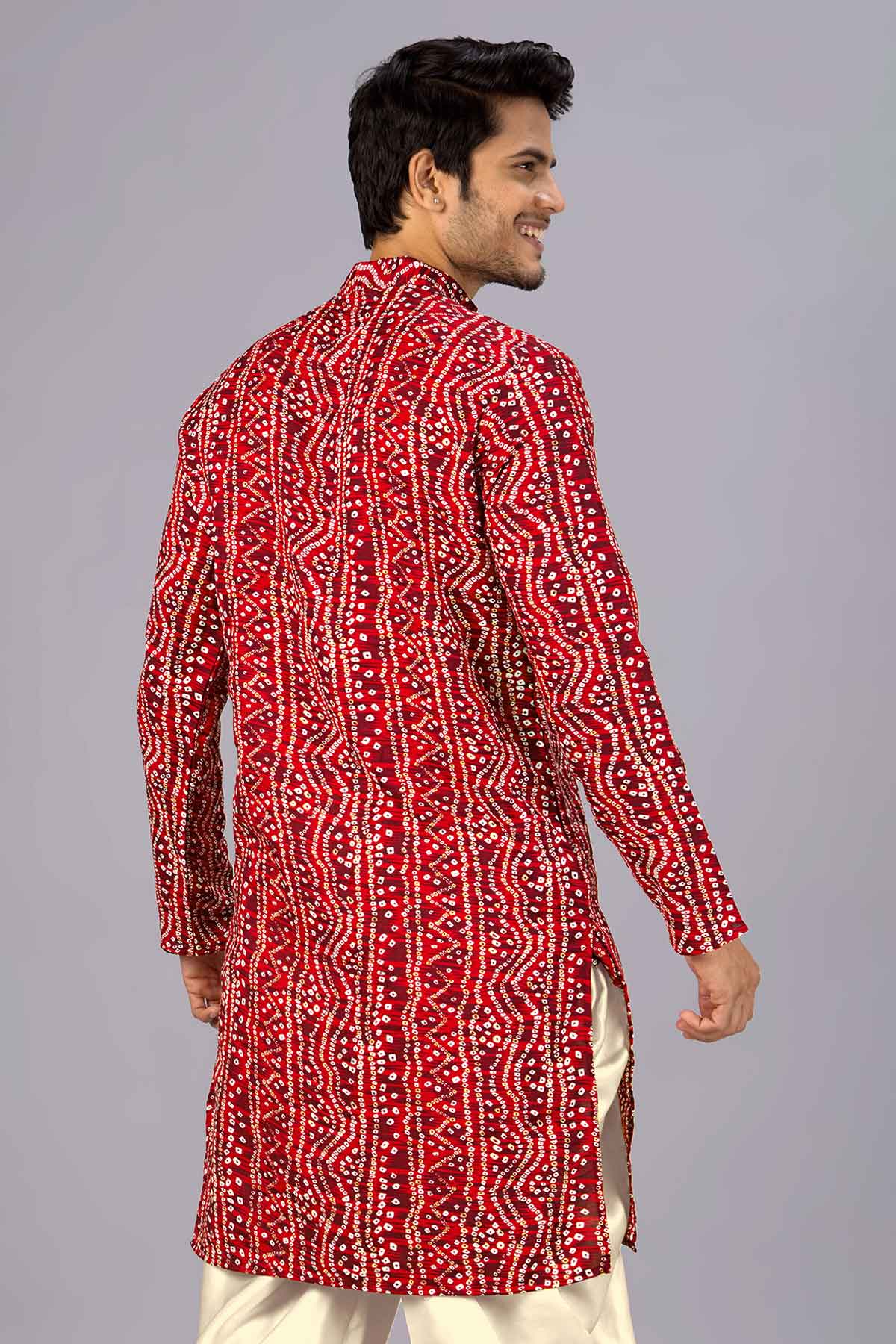 Red Cotton Bandhani Print Kurta