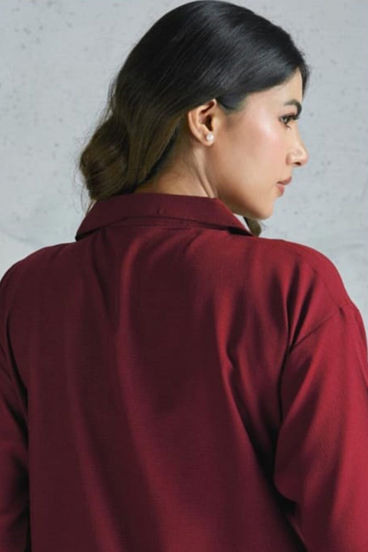 Red Cotton Blend Plain Shirt