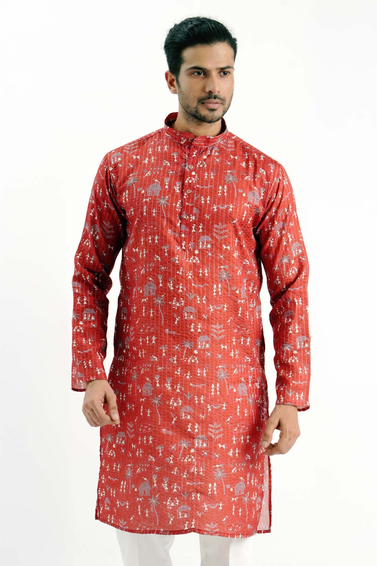 Buy Red Cotton Crochet Print Kurta for women by Priyanka Jain online available at scrollnshops