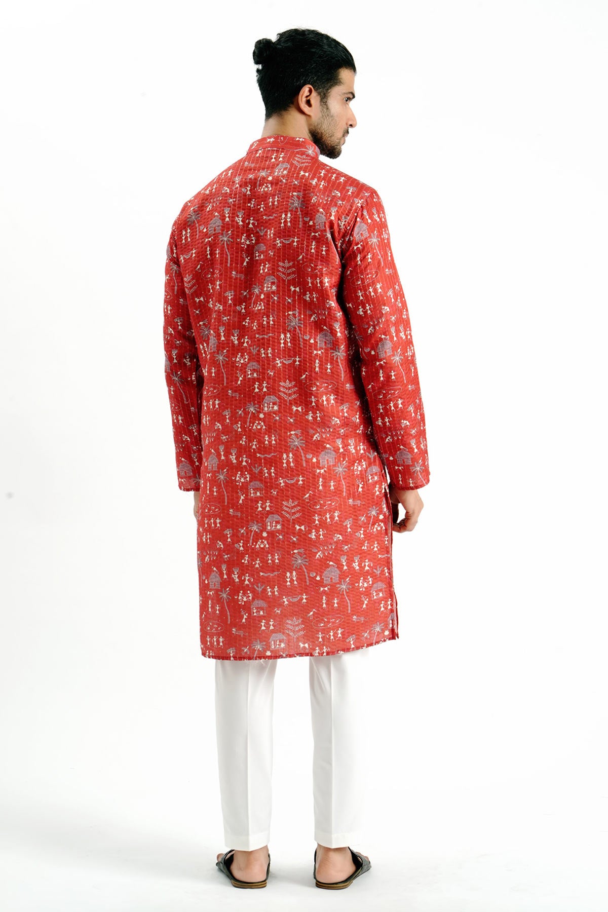 Red Cotton Crochet Print Kurta