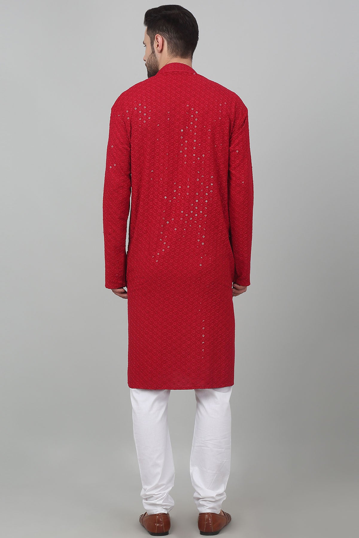 Red Cotton Embroidered Kurta Set