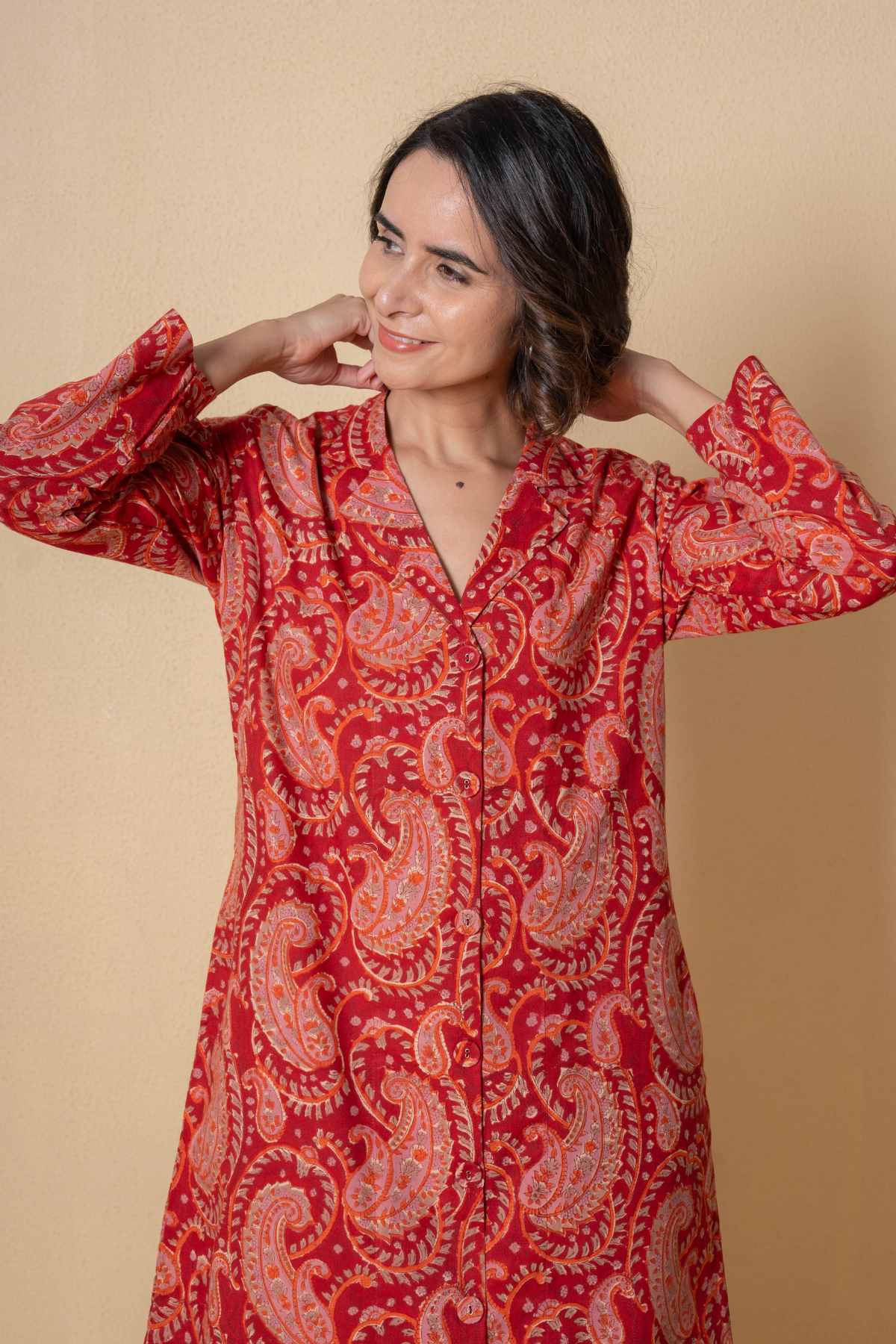Red Cotton Floral Kurta Set