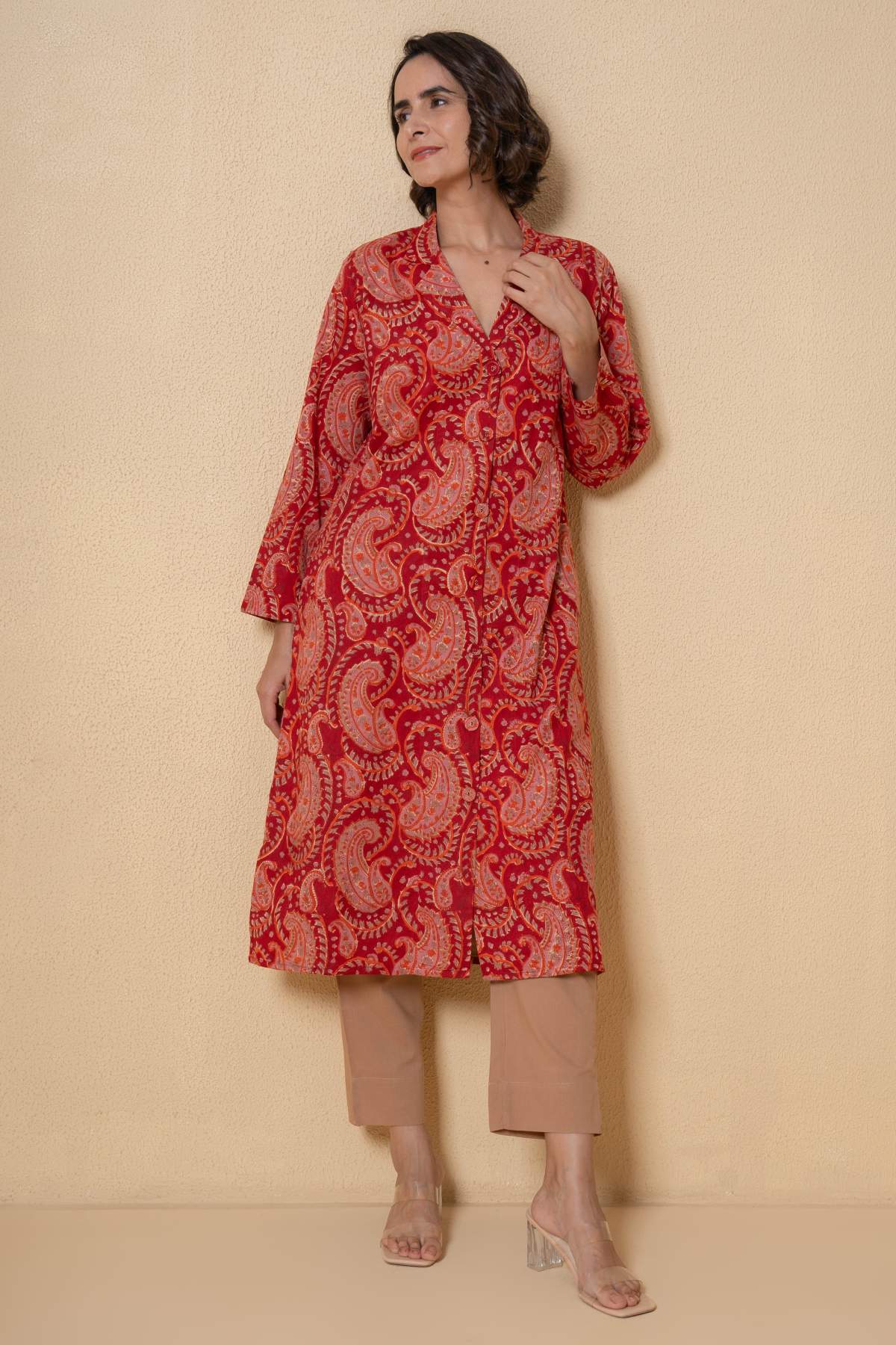 Red Cotton Floral Kurta Set