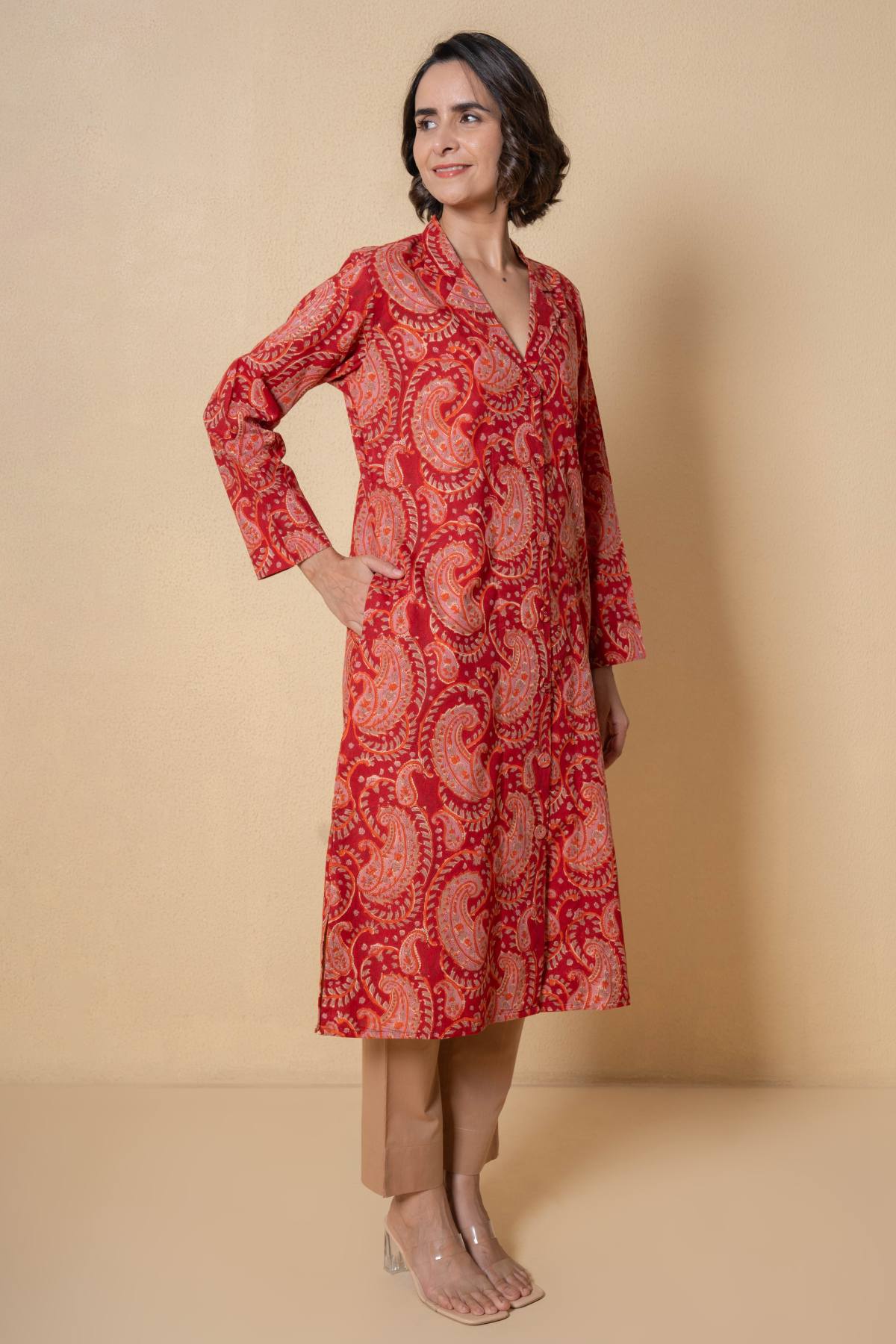 Red Cotton Floral Kurta Set
