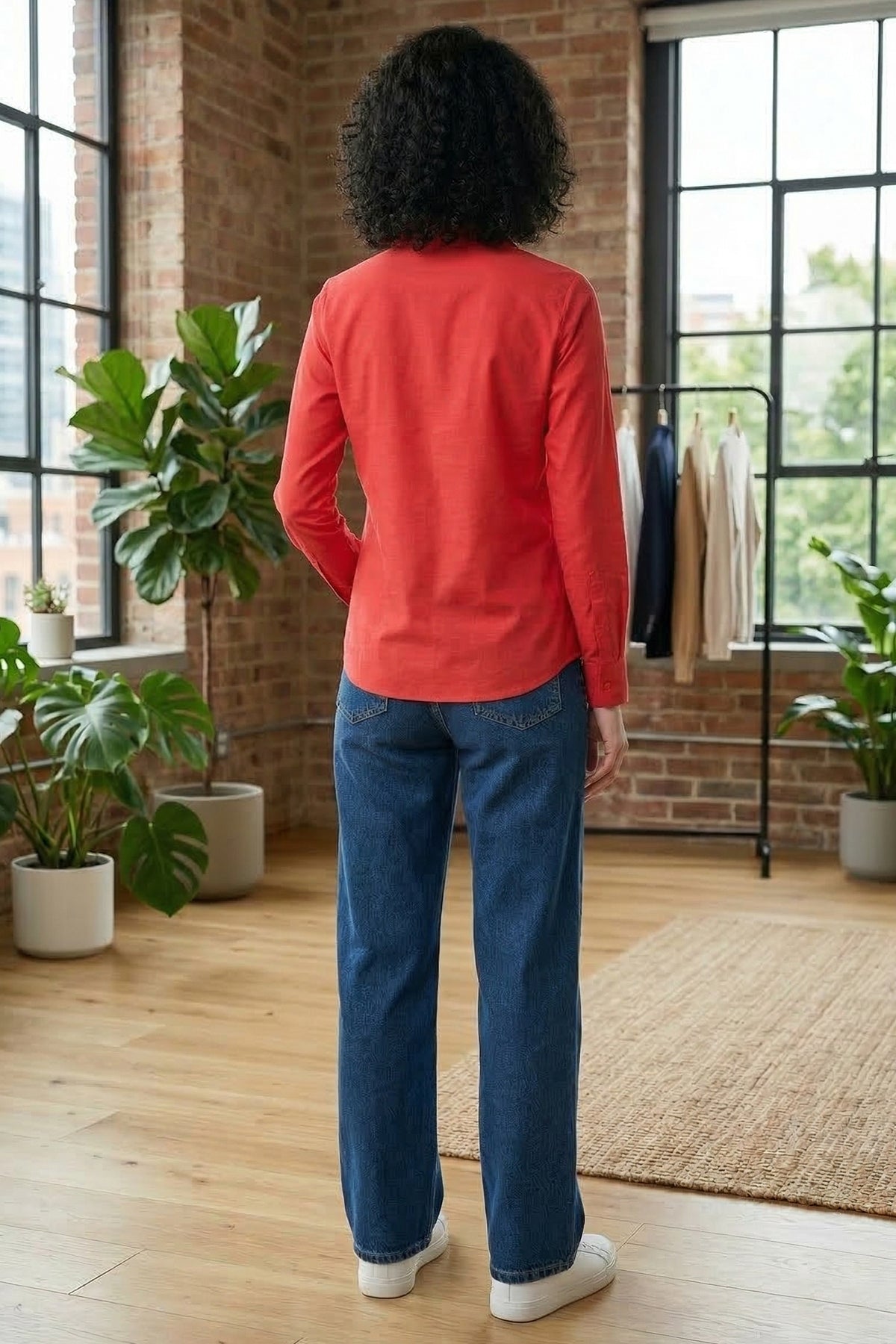 Cotton Linen Red Collar Shirt