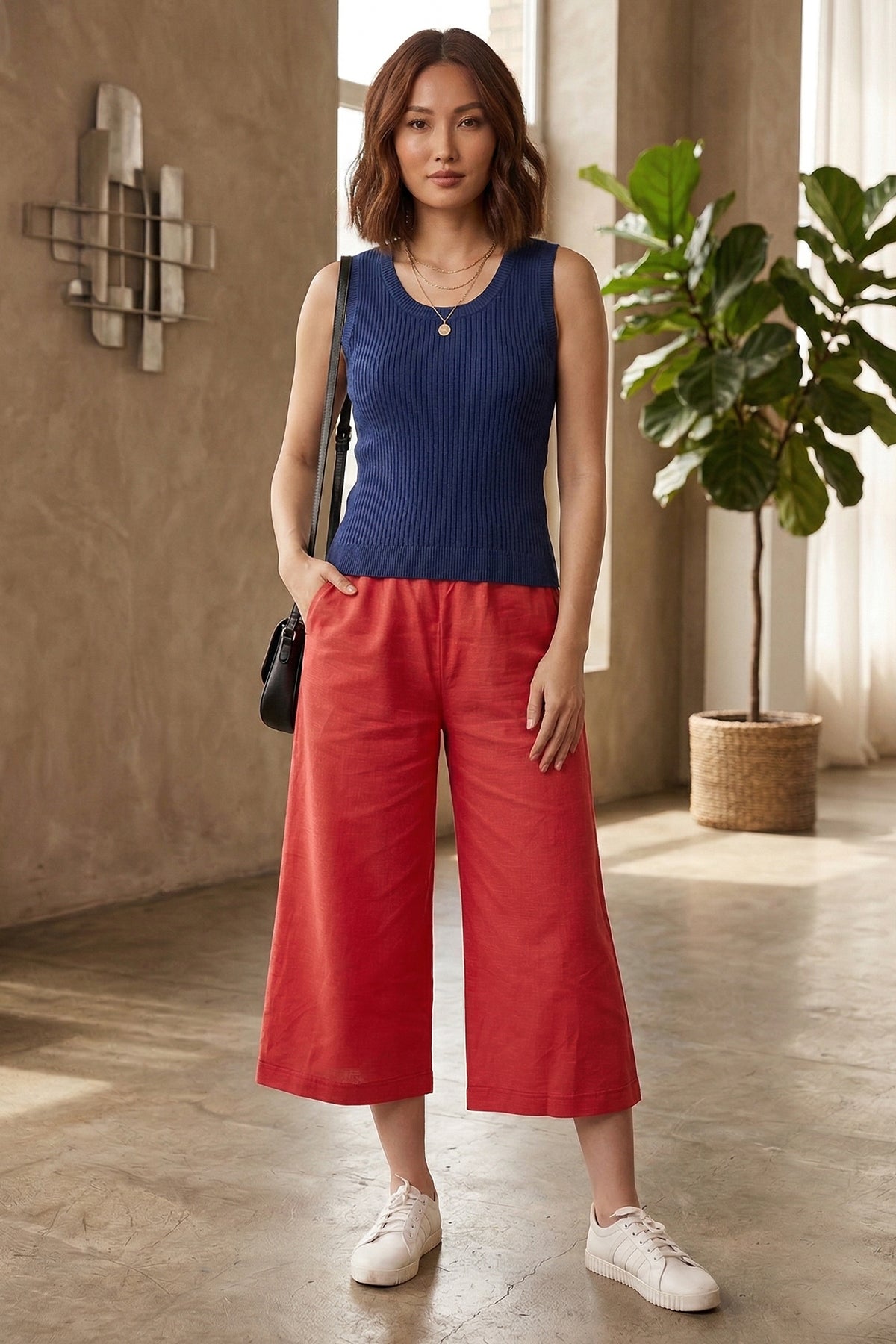 Buy Red Cotton Linen Flared Pant for women by Sneha B online available at scrollnshops