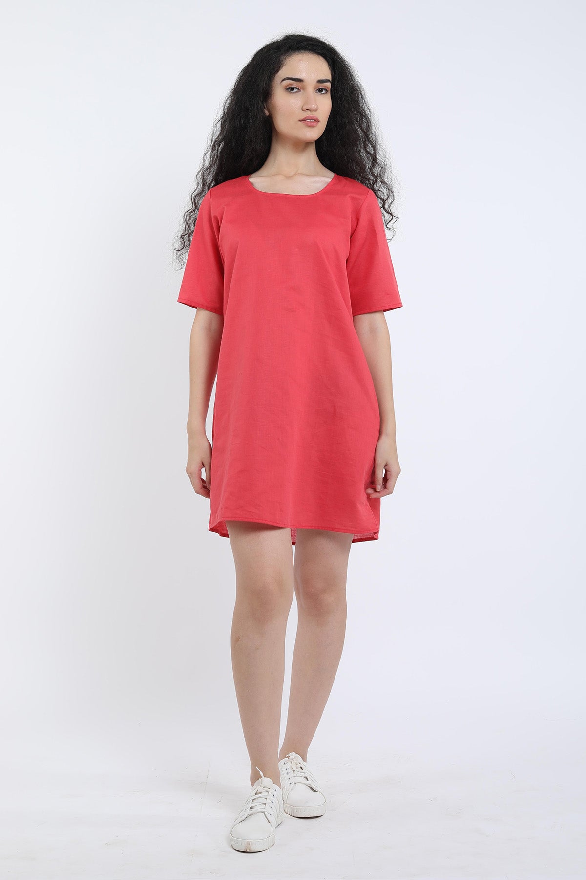 Buy Red Cotton Linen Loose Dress for Women by SNEHA B Designer online available at scrollnshops