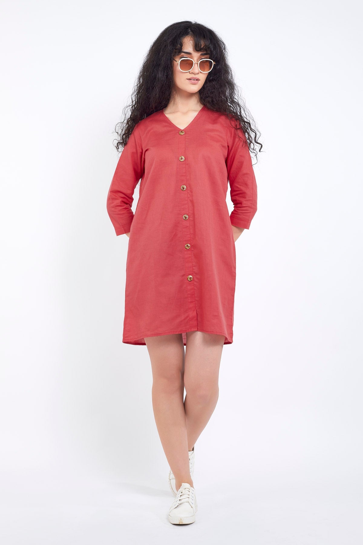 Buy Red Cotton Linen Mini Dress for Women by SNEHA B Designer online available at scrollnshops