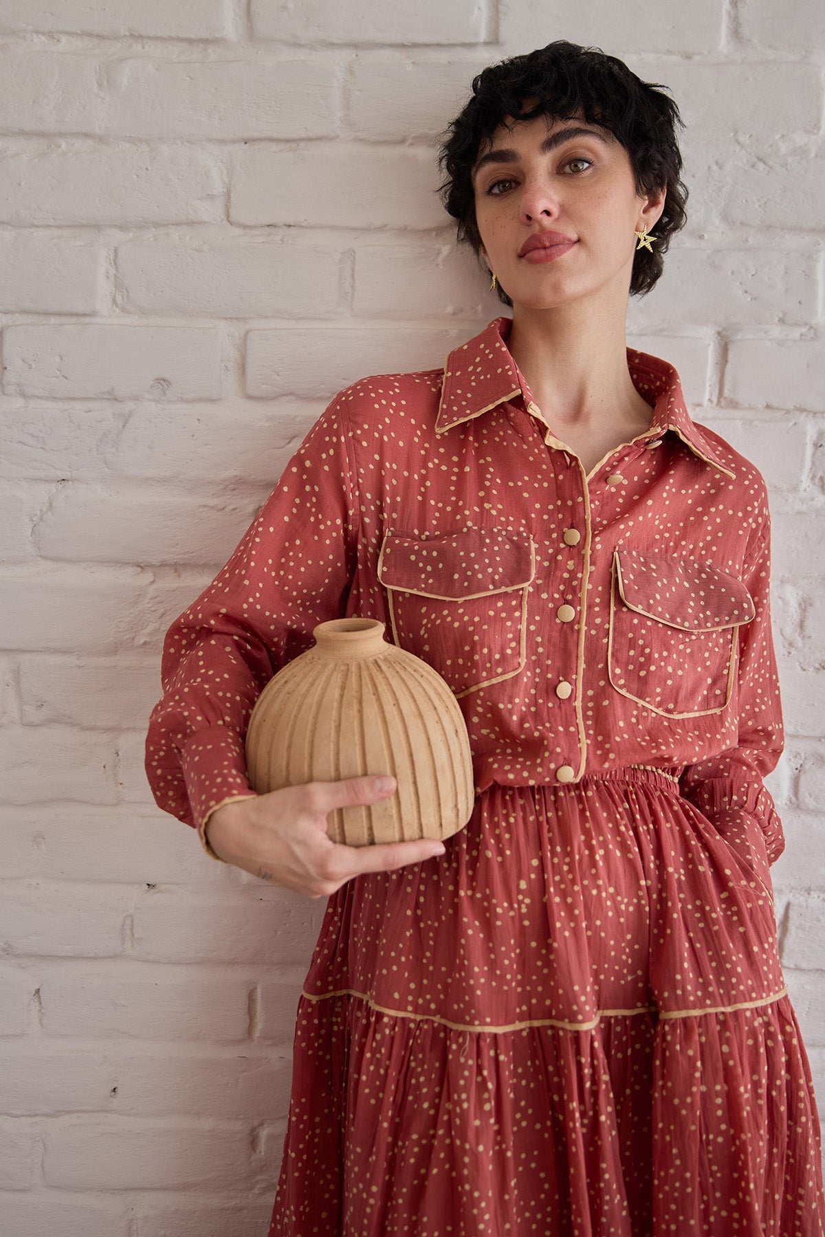 Buy Red Cotton Mulmul Printed Shirt by Taro India for women online at ScrollnShops