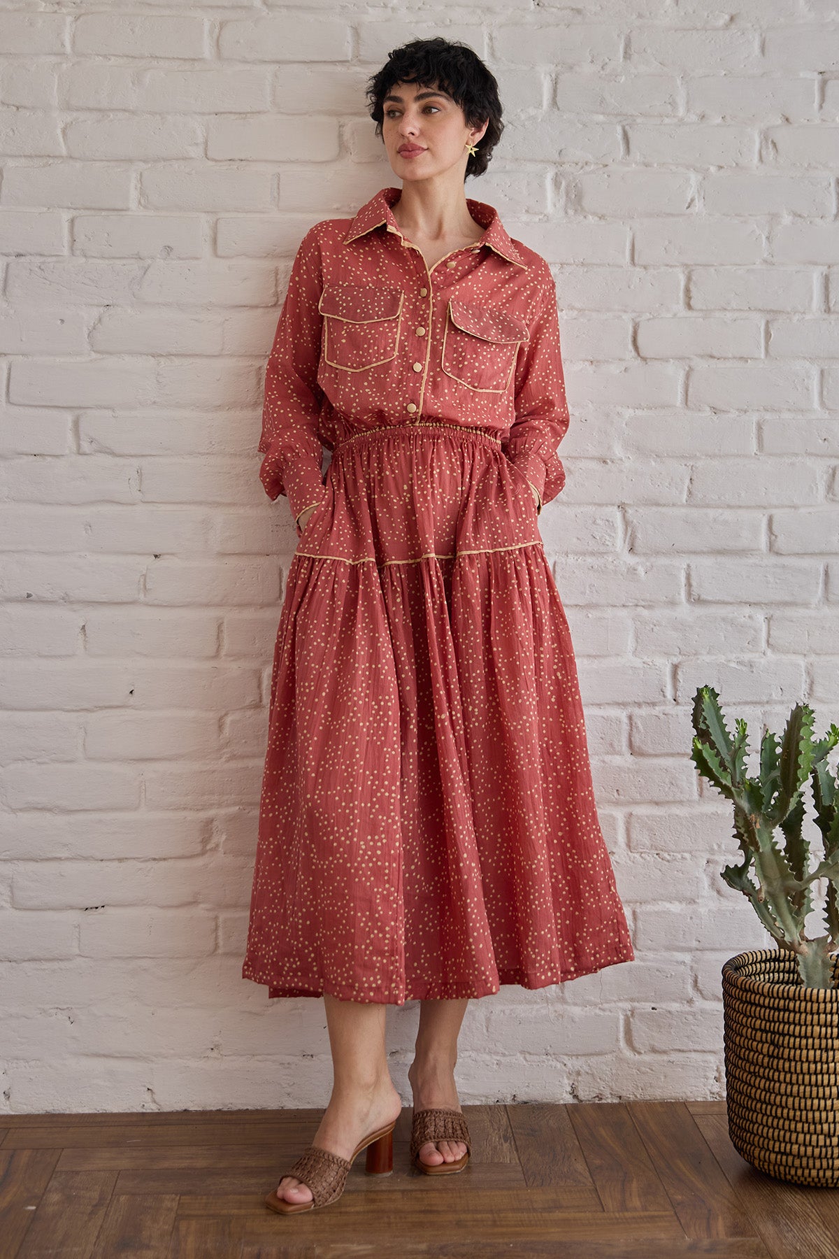 Red Cotton Mulmul Printed Skirt