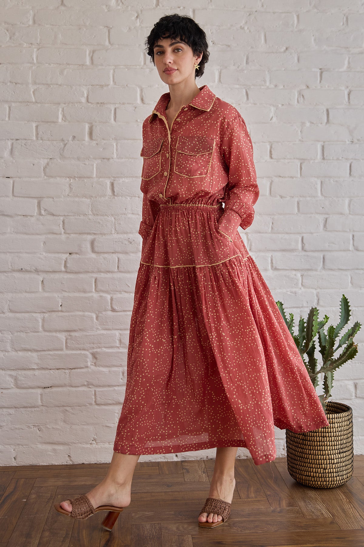 Red Cotton Mulmul Printed Skirt