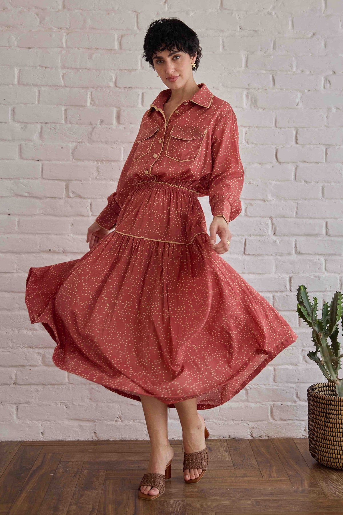 Red Cotton Mulmul Printed Skirt