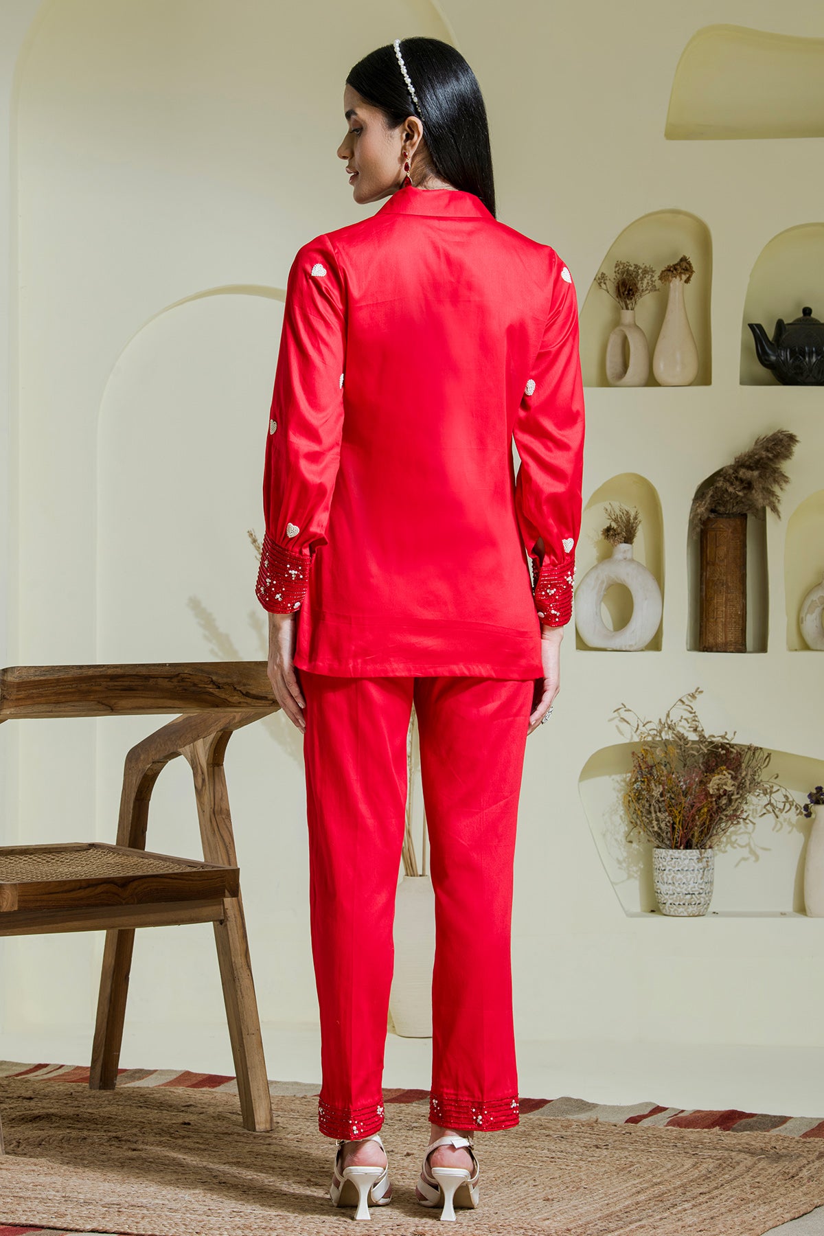 Red Cotton Pearls Co-ord Set