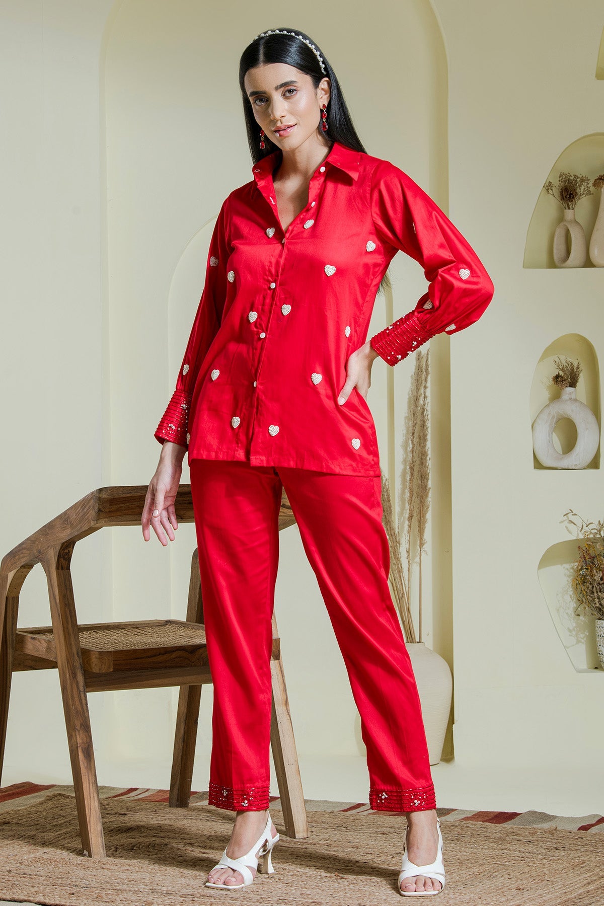 Buy Red Cotton Pearls Co-ord Set by The Maive for women online at ScrollnShops