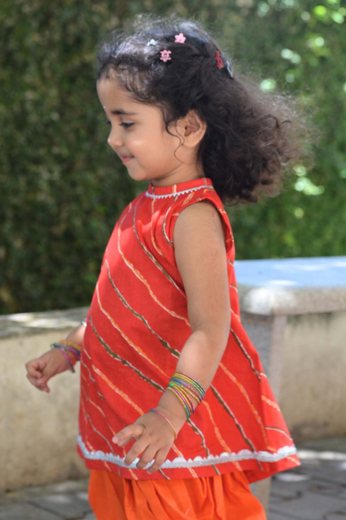 Red Cotton Printed Kurta Set