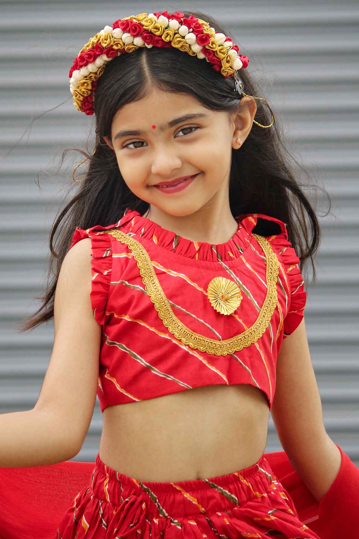 Red Cotton Printed Lehenga Set