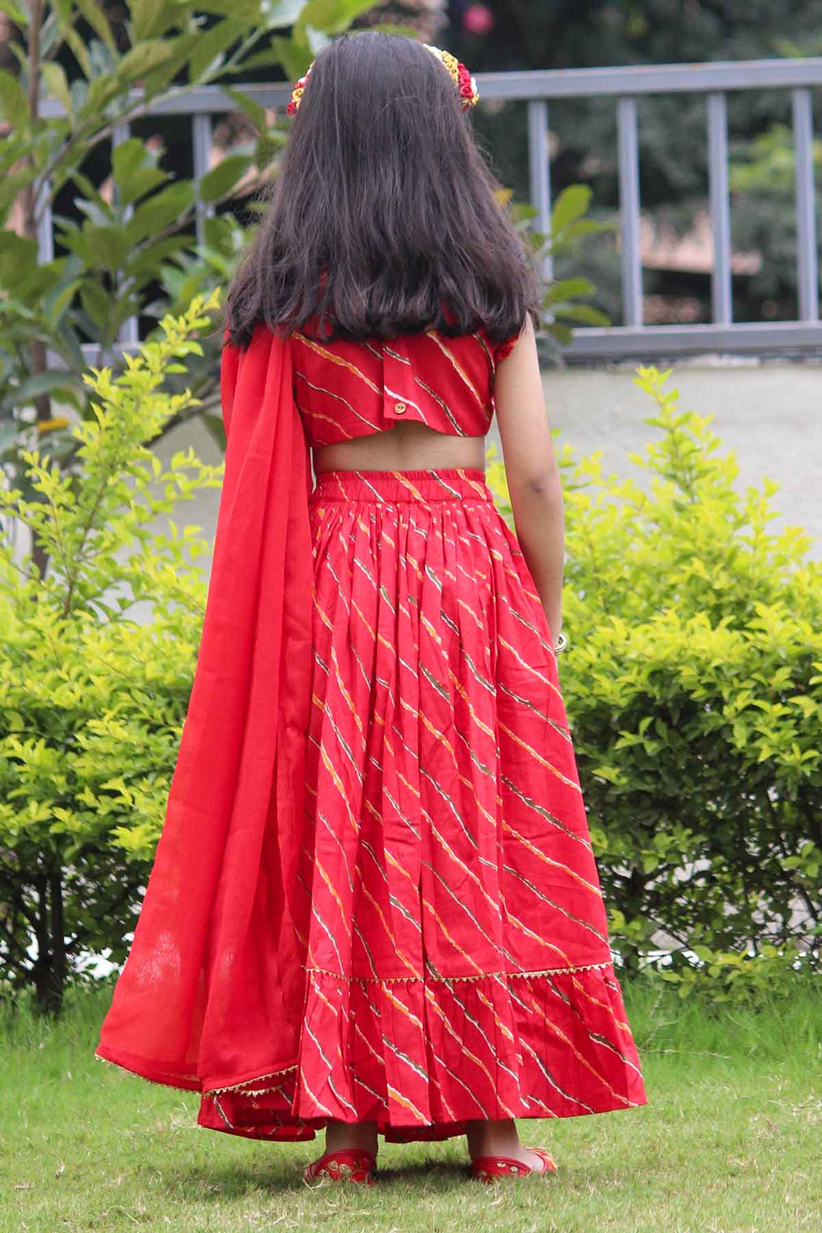 Red Cotton Printed Lehenga Set