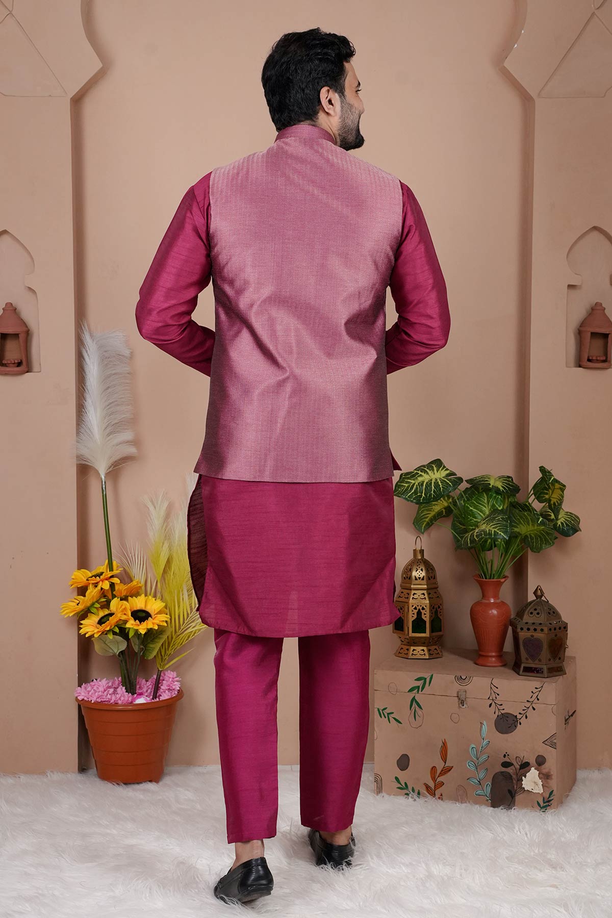 Red Cotton Silk Jacquard Bundi