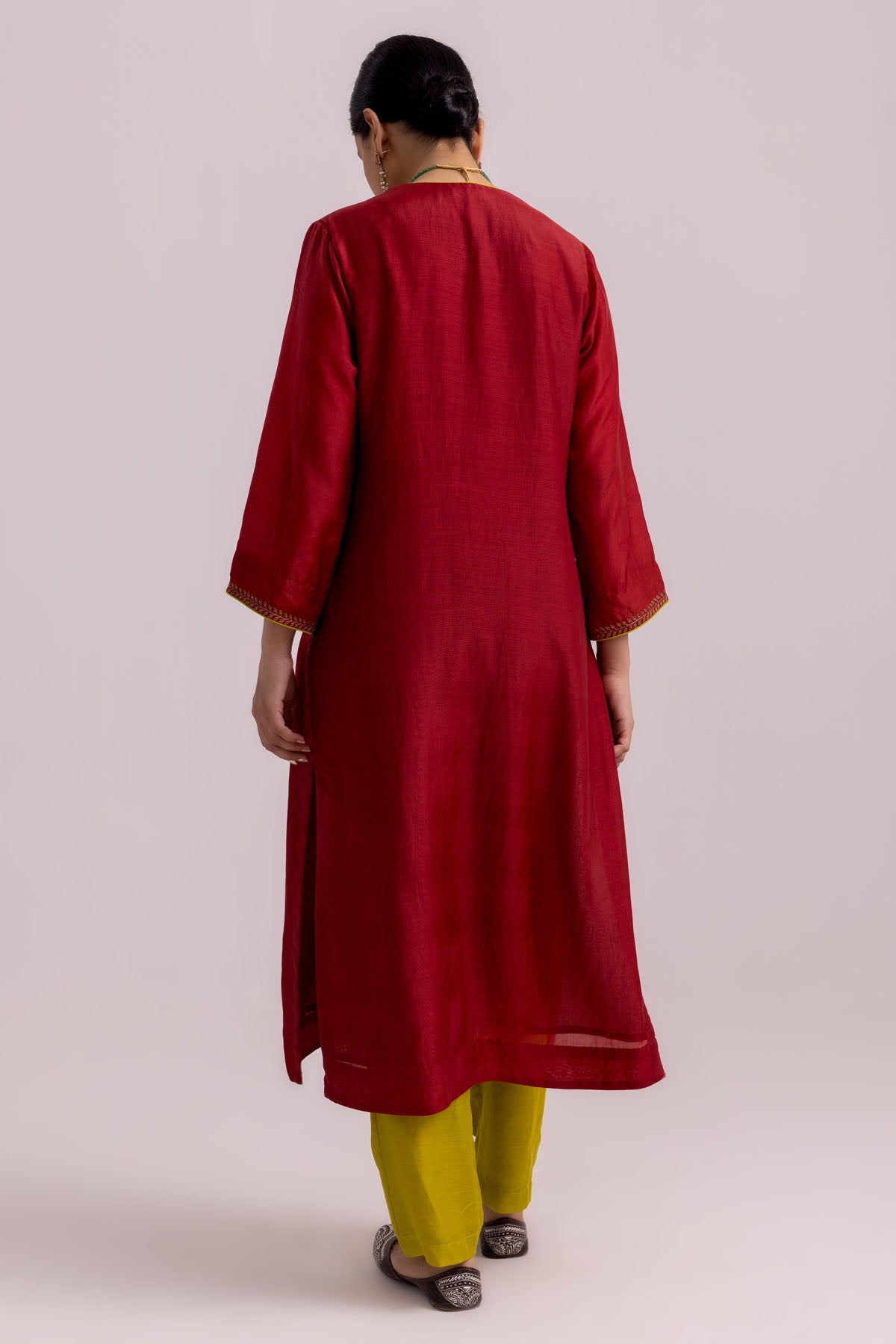 Red Cotton Silk Kurta & Pants