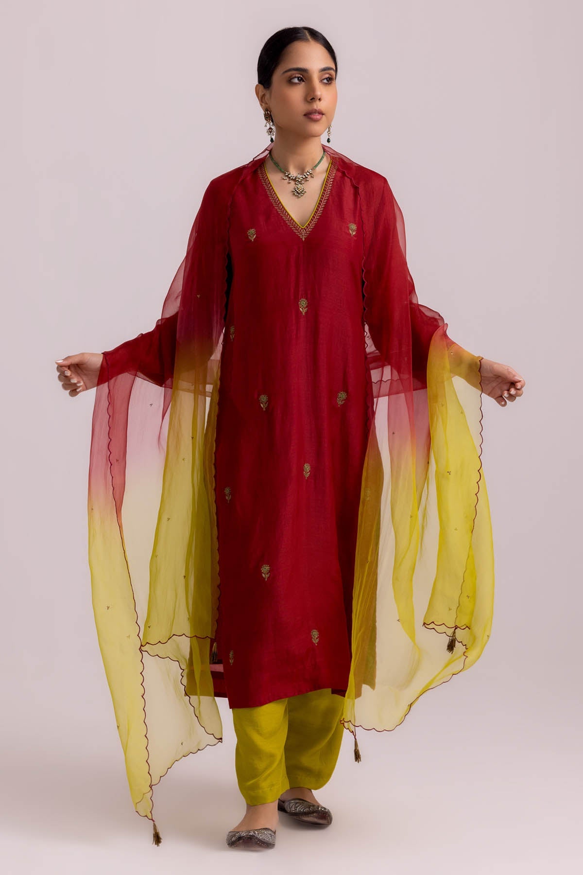 Label Shreya Sharma Red Cotton Silk Kurta & Pants for women online at ScrollnShops