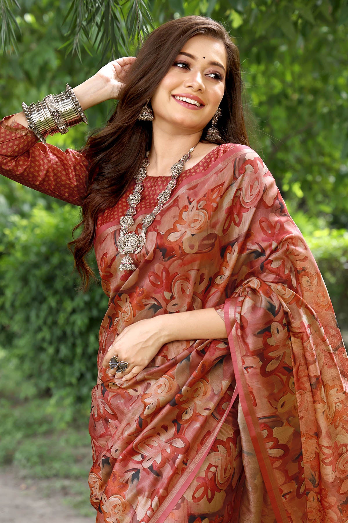 Red Cotton Silk Printed Saree