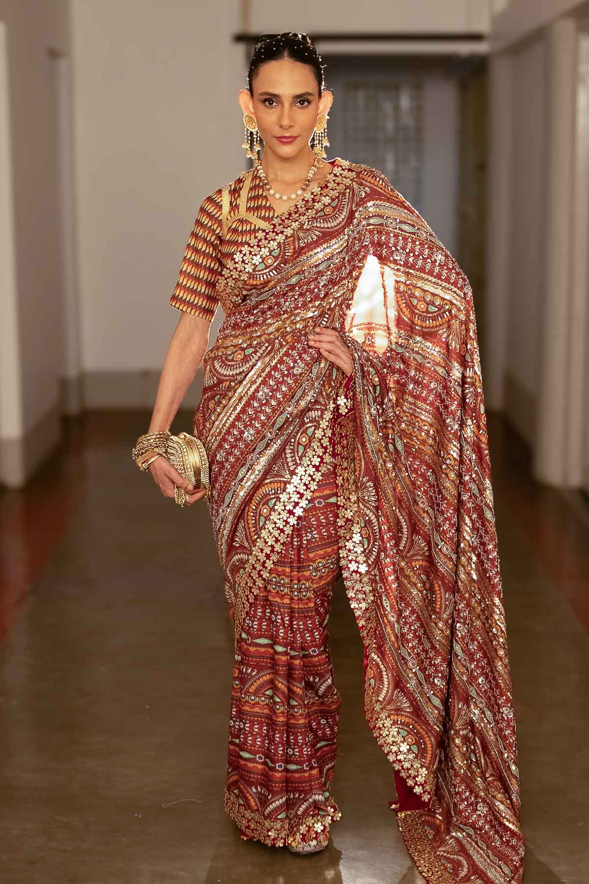 Buy Red Cotton Silk Saree & Blouse by Saksham Neharicka for women online at ScrollnShops