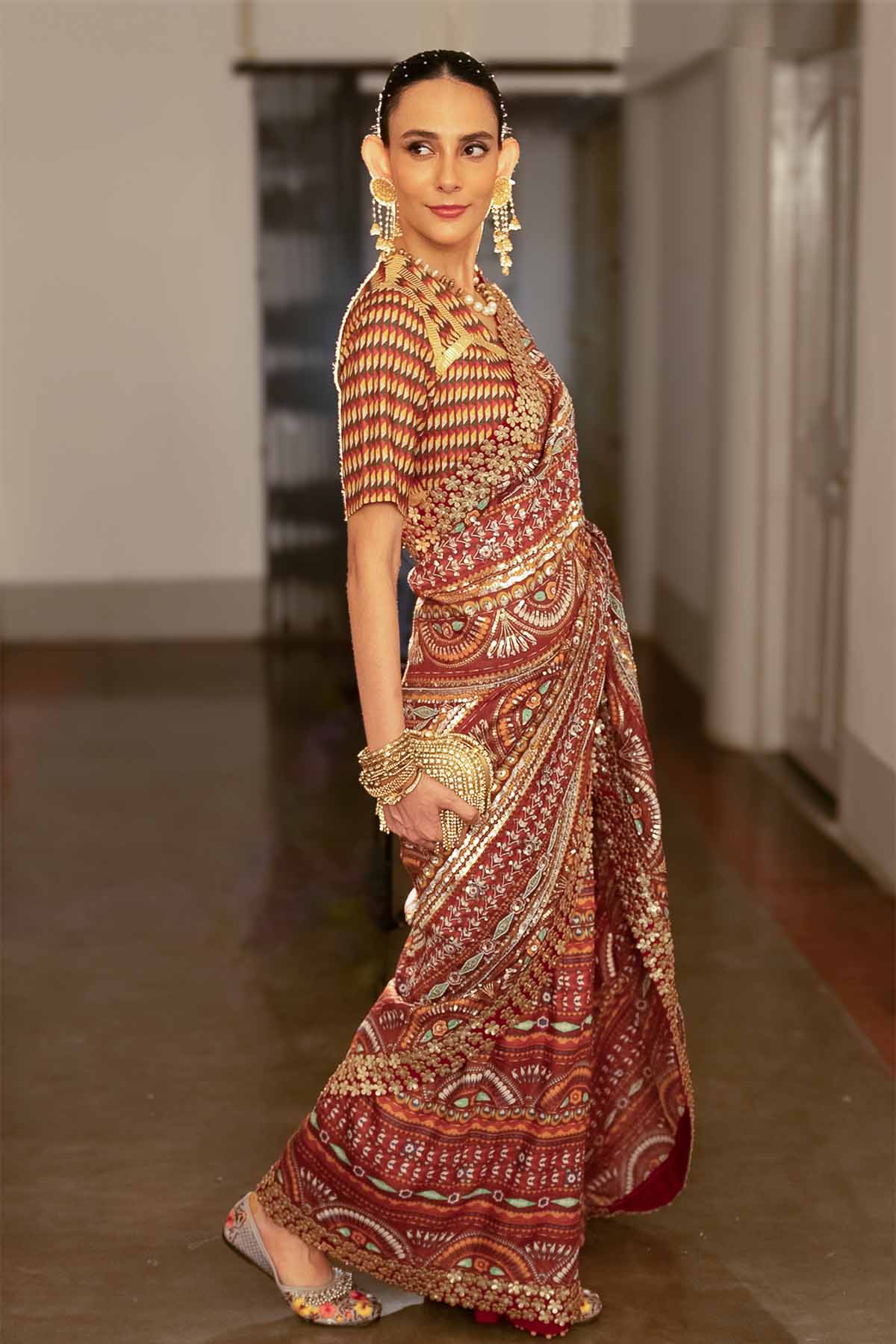 Red Cotton Silk Saree & Blouse