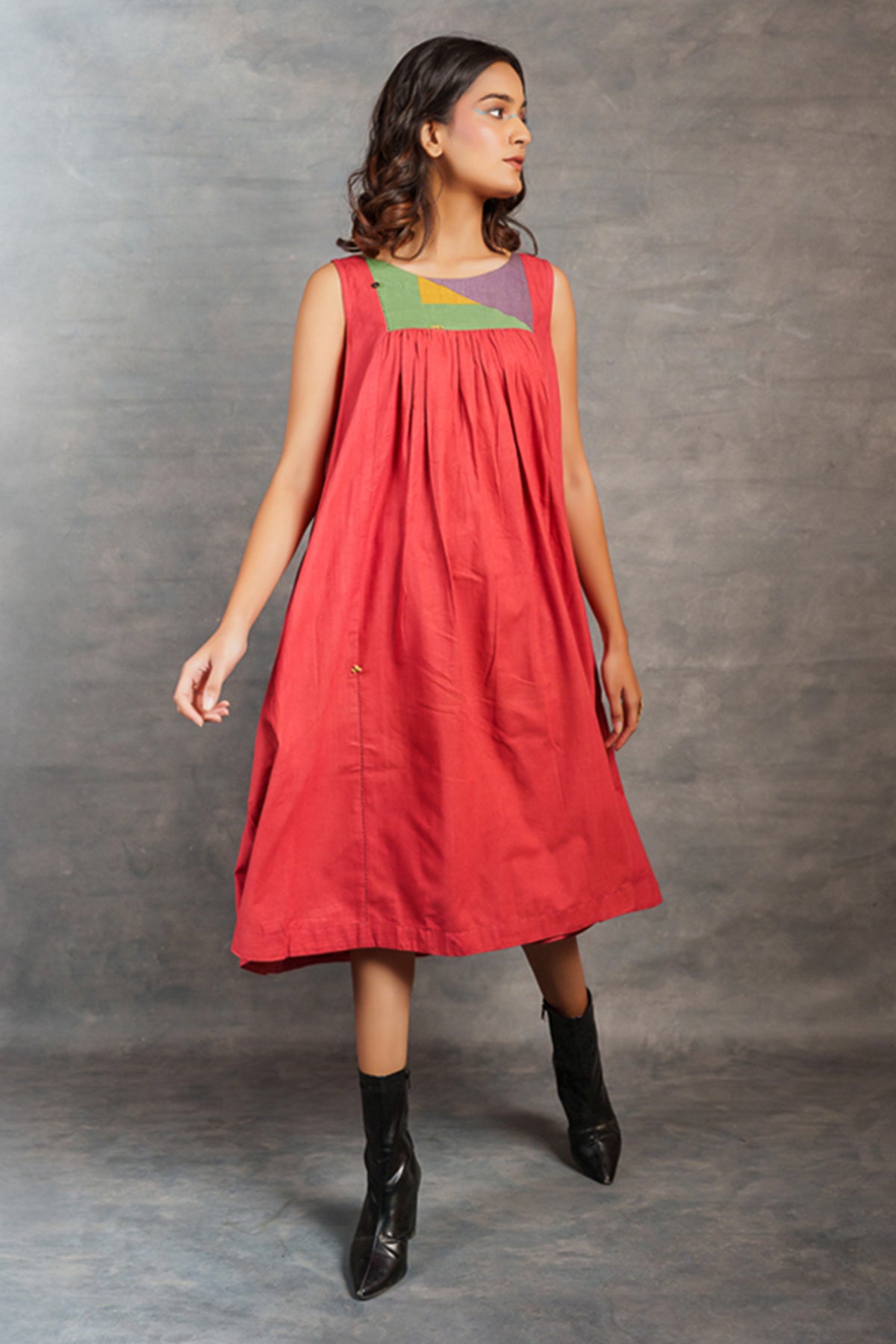 Red Cotton Sleeveless Dress