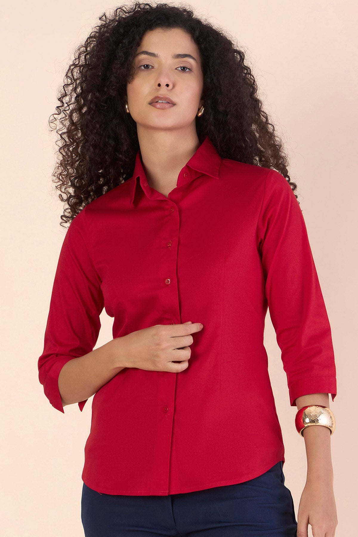 Buy Red Cotton Stretchable Shirt by PowerSutra for women online at ScrollnShops