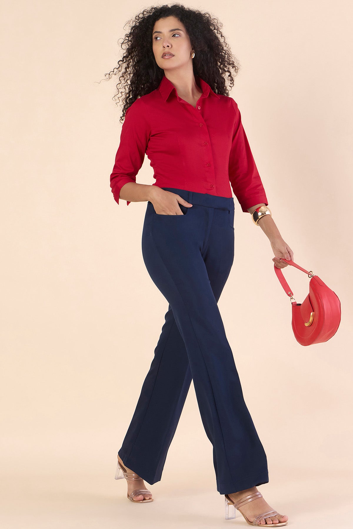 Red Cotton Stretchable Shirt