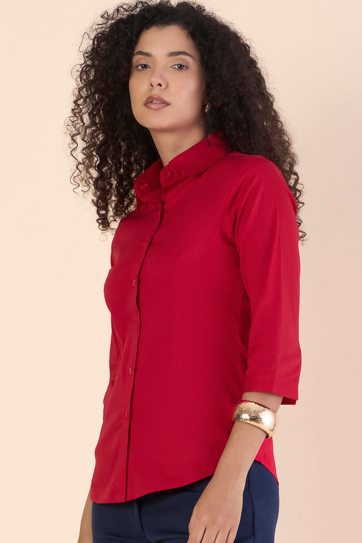Red Cotton Stretchable Shirt