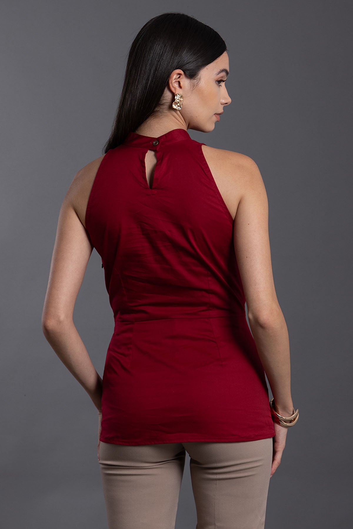 Red Cotton Twill Sleeveless Top