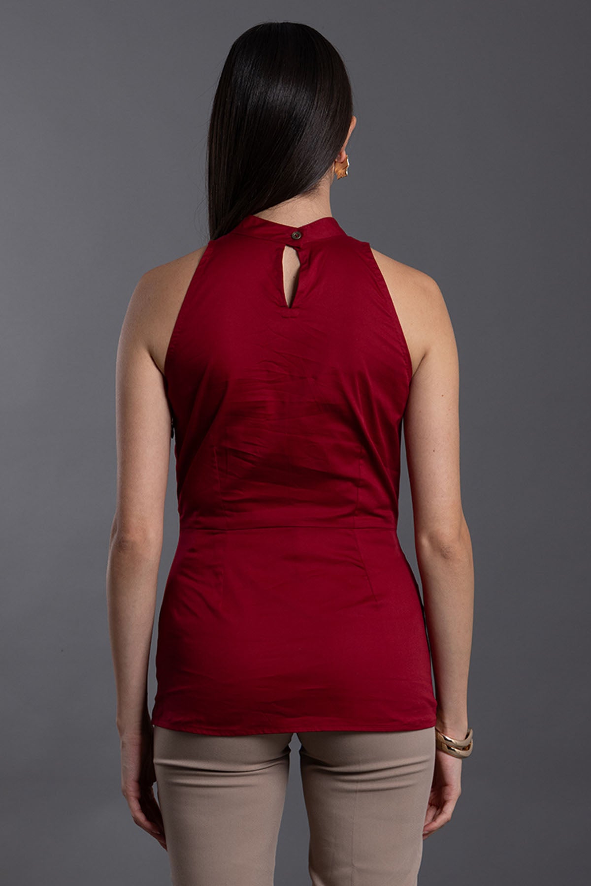 Red Cotton Twill Sleeveless Top