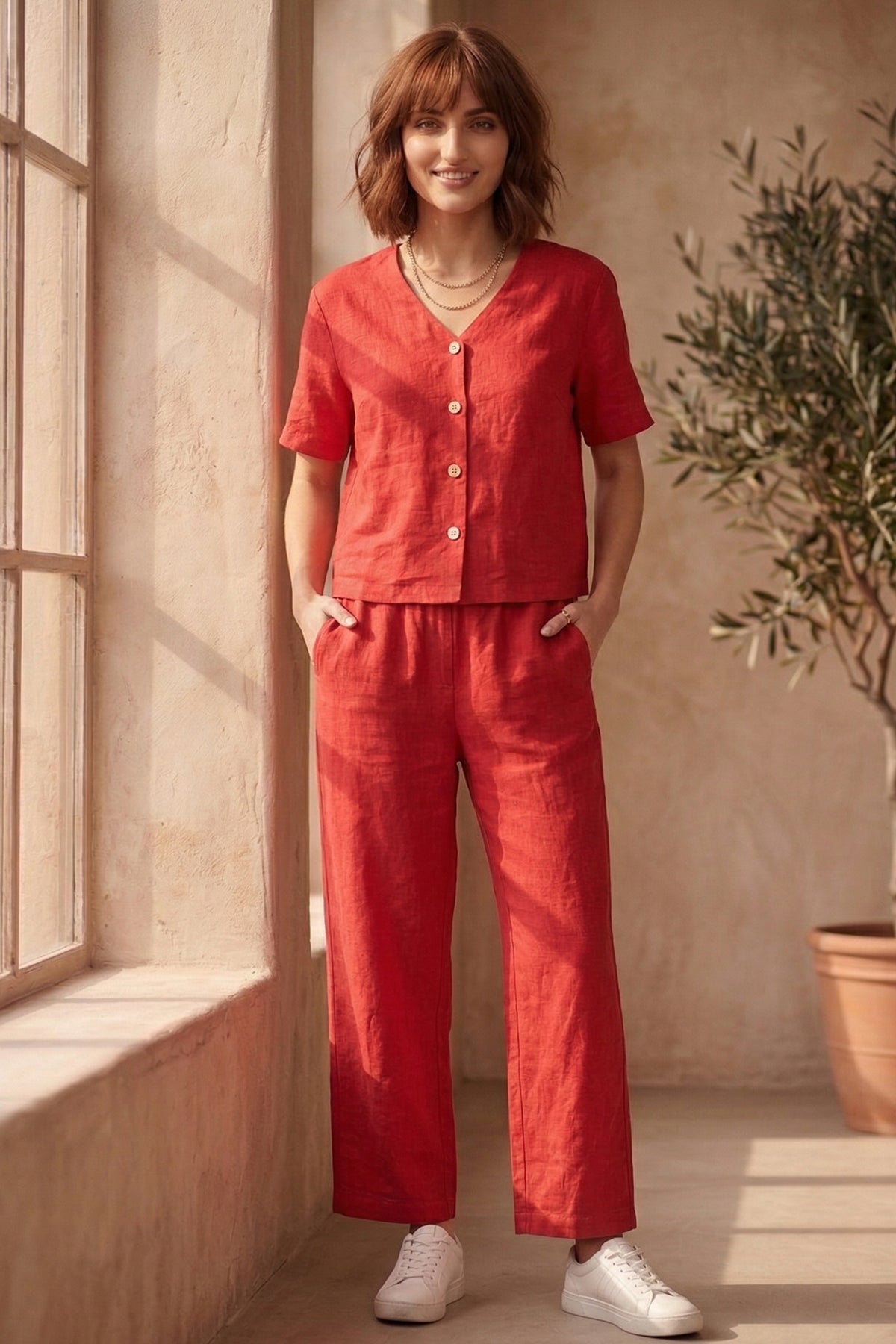 Buy Red Cotton Wooden Button Top for women by Sneha B online available at scrollnshops