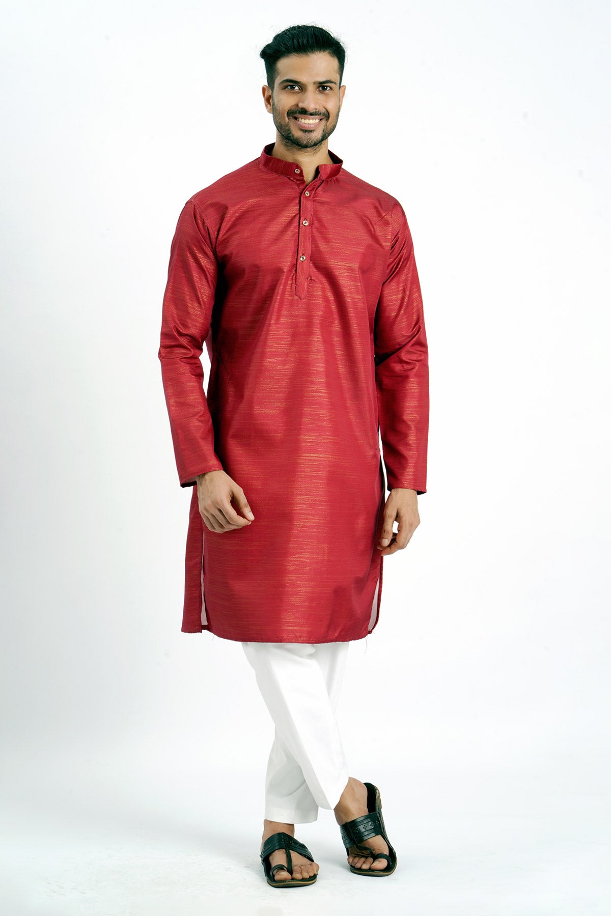 Red Cotton Zari Worked Kurta