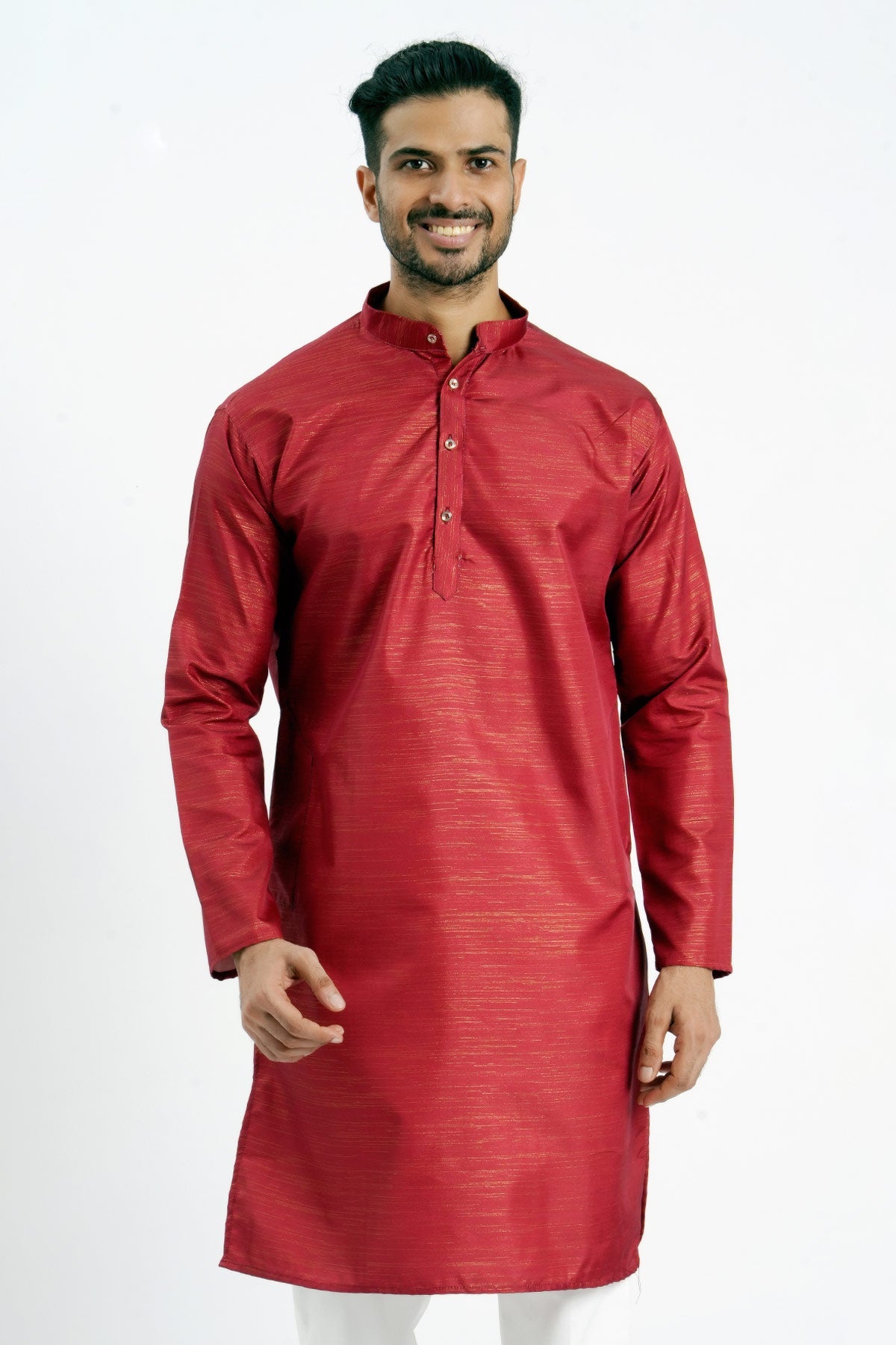 Buy Red Cotton Zari Worked Kurta for men by Aastha Fashion online available at scrollnshops